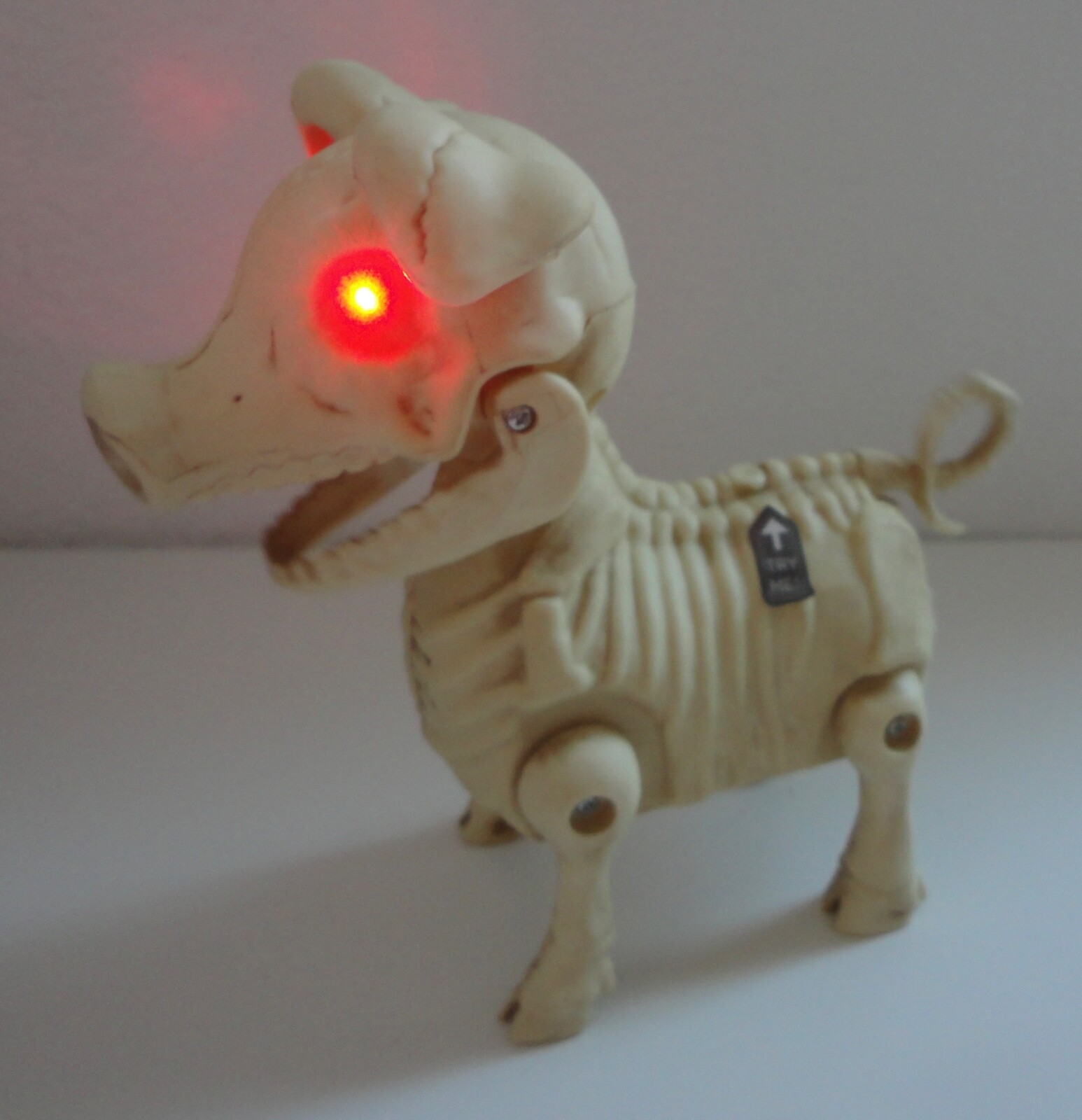 Animated Animal Skeleton Pig Halloween Prop w/Light-Up Eyes, Squeals &Tail Shake