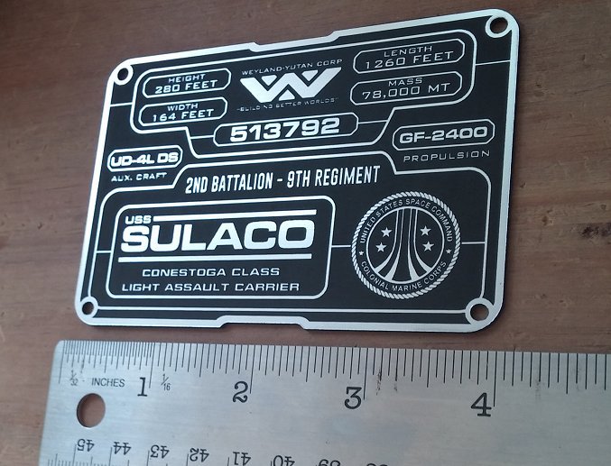CUSTOM ALIENS USCM SULACO 513792 SPECIFICATIONS DATA PLATE PROP XENOMORPH