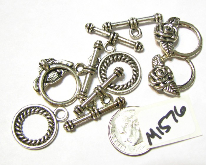 Silver Color Round Mixed Design Jewelry Clasp 14mm Five Sets M1576