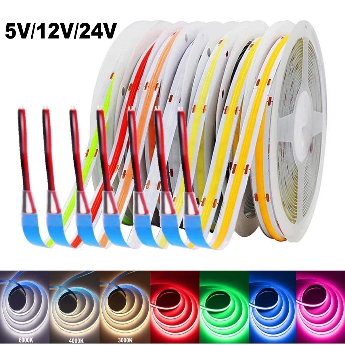 5V 12V 24V COB LED Strip Light Flexible Tape Lights DIY Indoor Cabinet Kitchen
