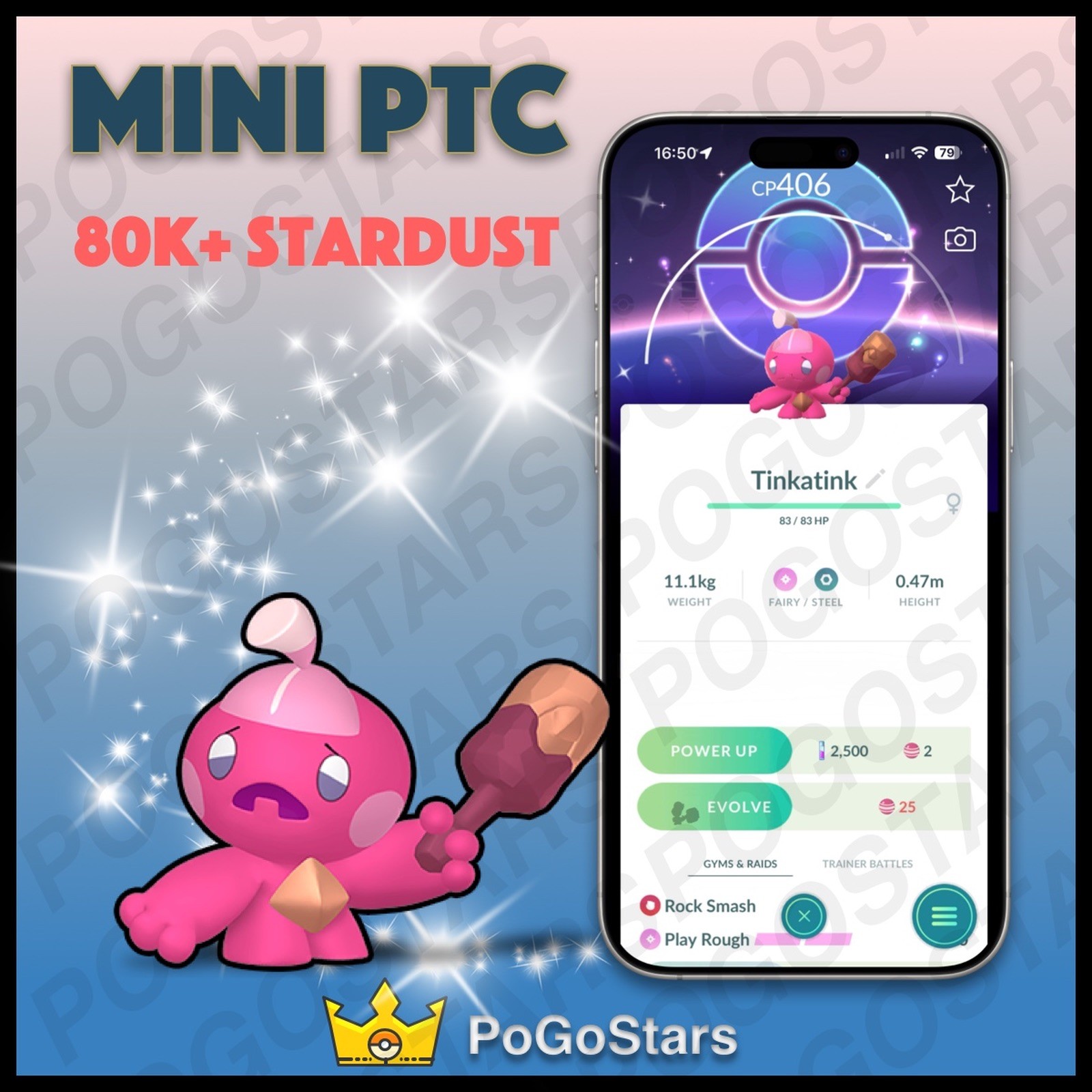 Pokémon PTC GO - Shiny Tinkatink - 80K Stardust✨Special Background✨