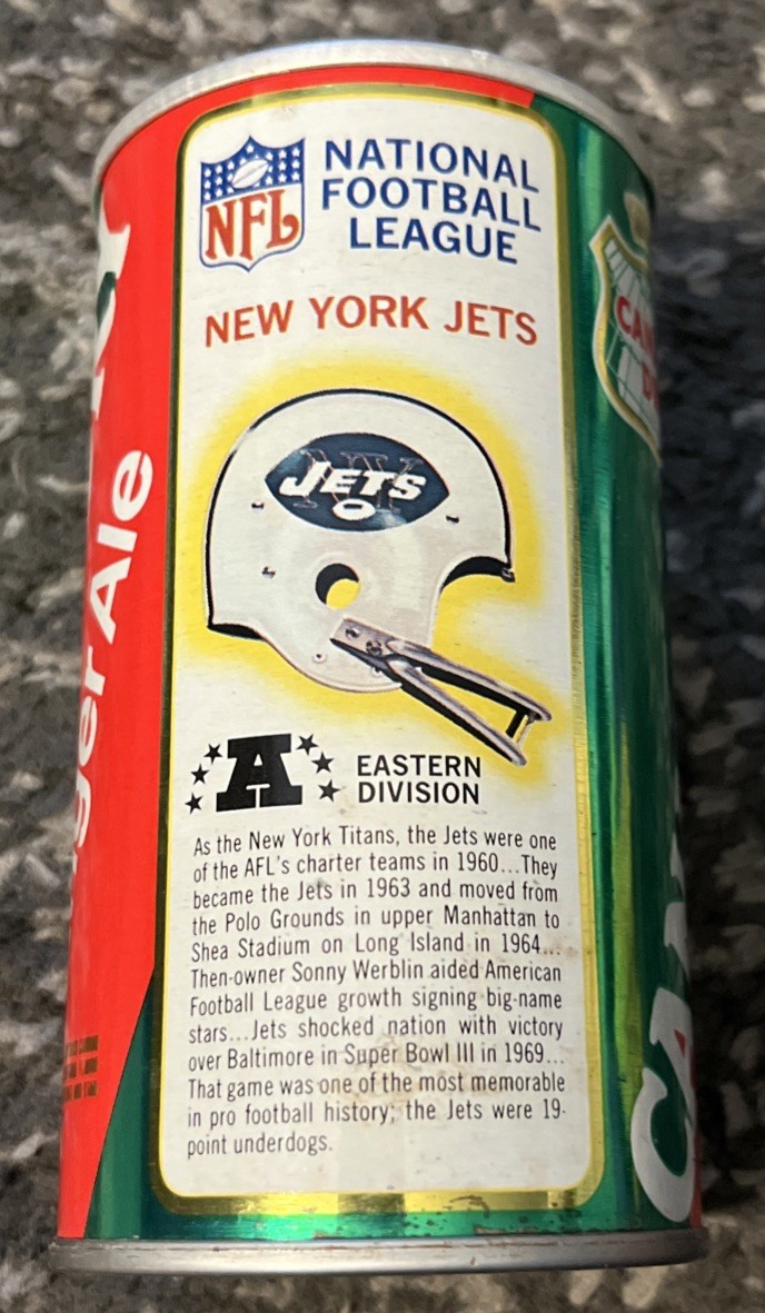CANADA DRY GINGER ALE NEW YORK JETS STRAIGHT STEEL HELMET CAN