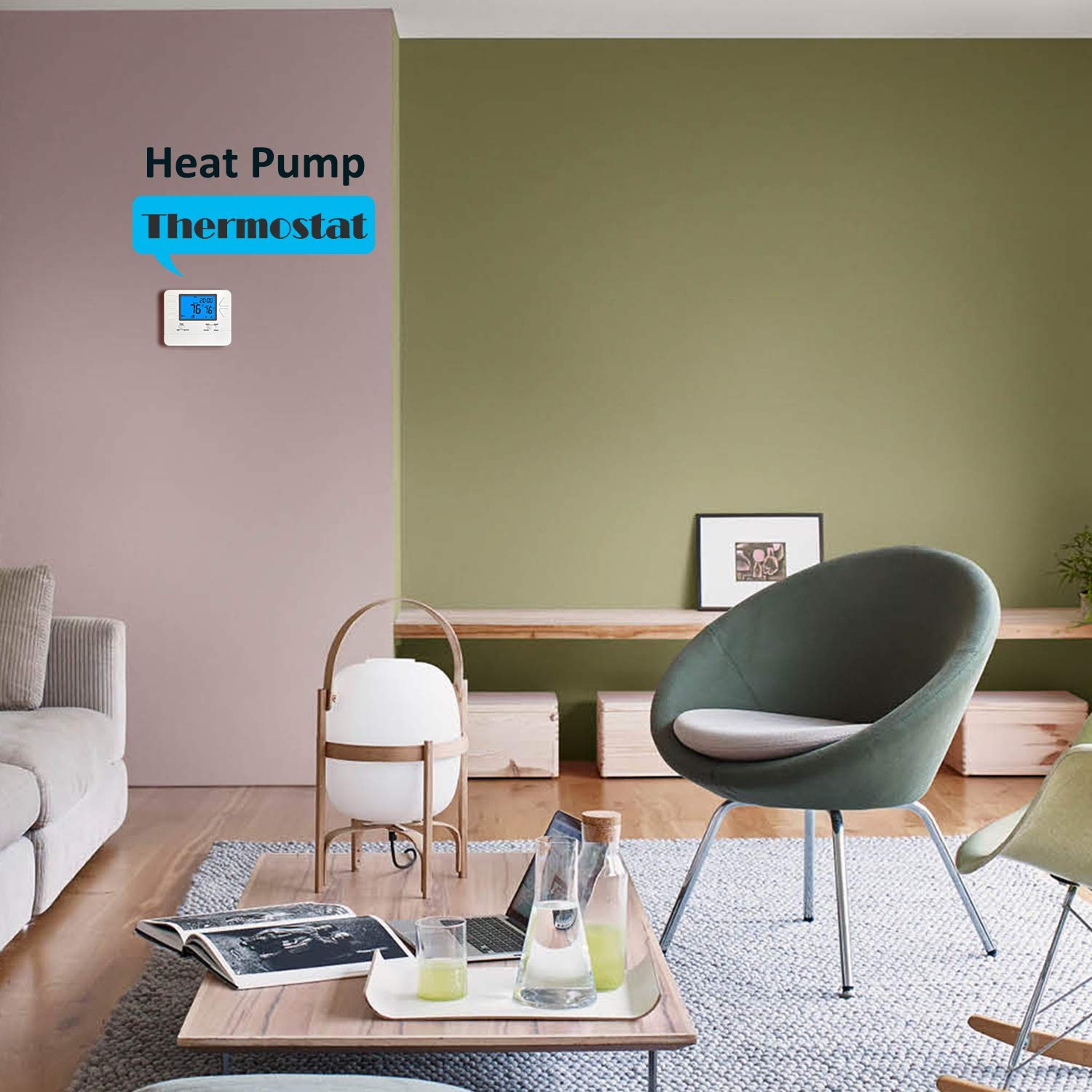 Suuwer Non-Programmable Heat Pump Thermostat for Off-white ( Blue Backlight )