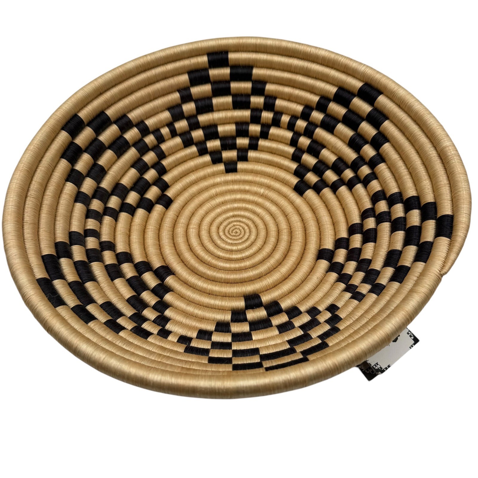Azizi Life Woven Basket Bowl 12in Natural Black Rwanda Handcrafted Sisal