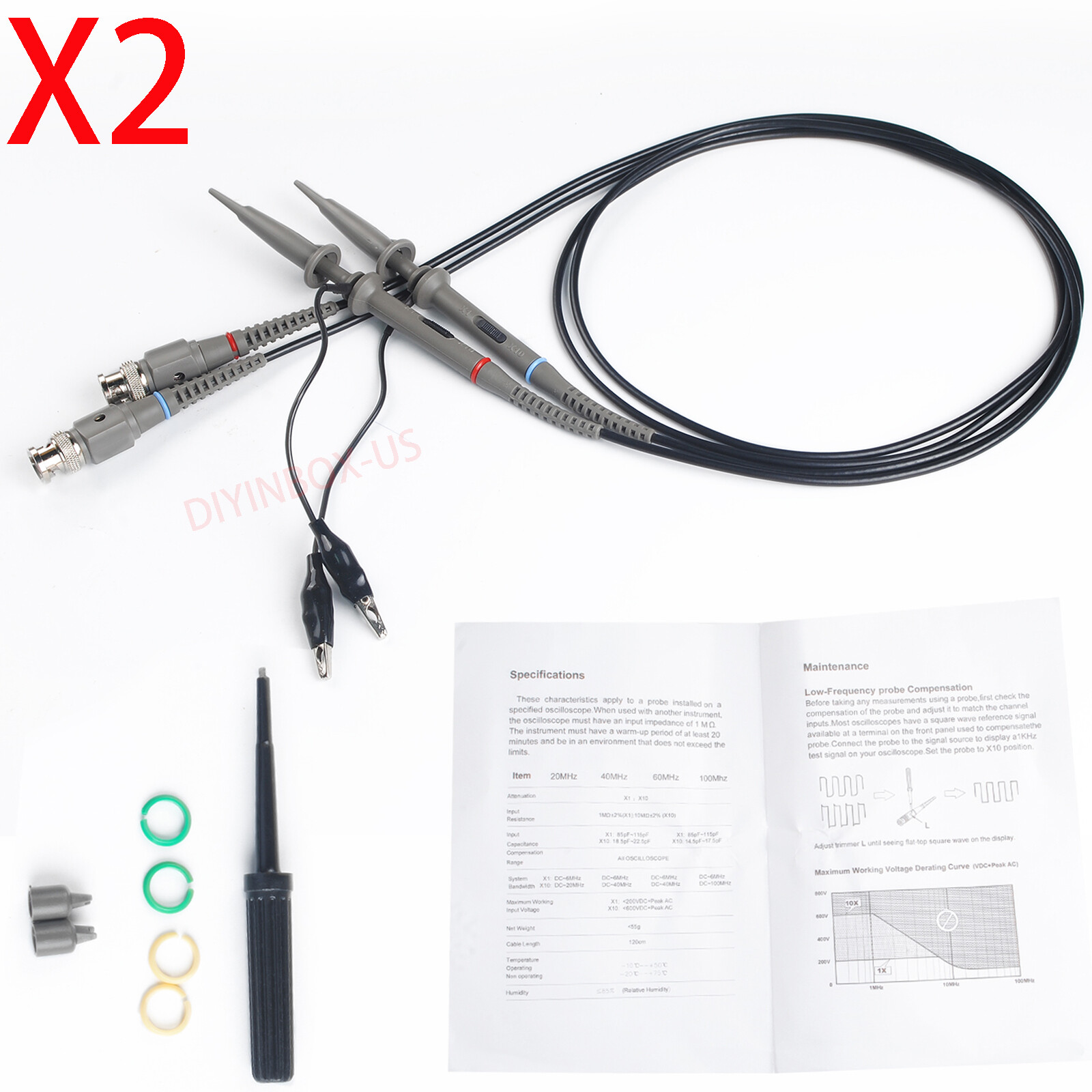 2x 100MHz Oscilloscope Scope Analyzer Clip Probe Test Leads Kit for HP Tektronix