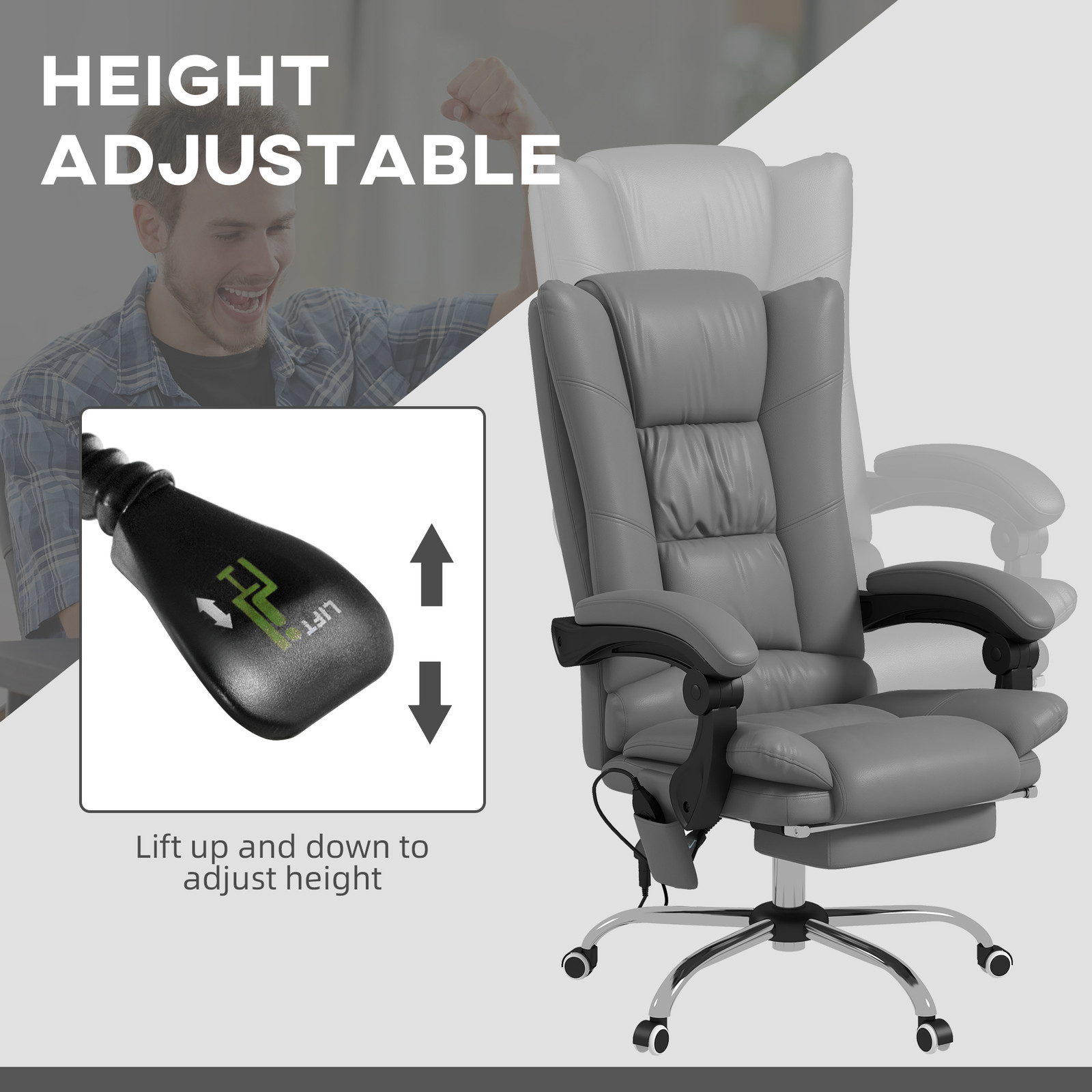 Vibration Massage Office Chair with Heat, Footrest, Gray