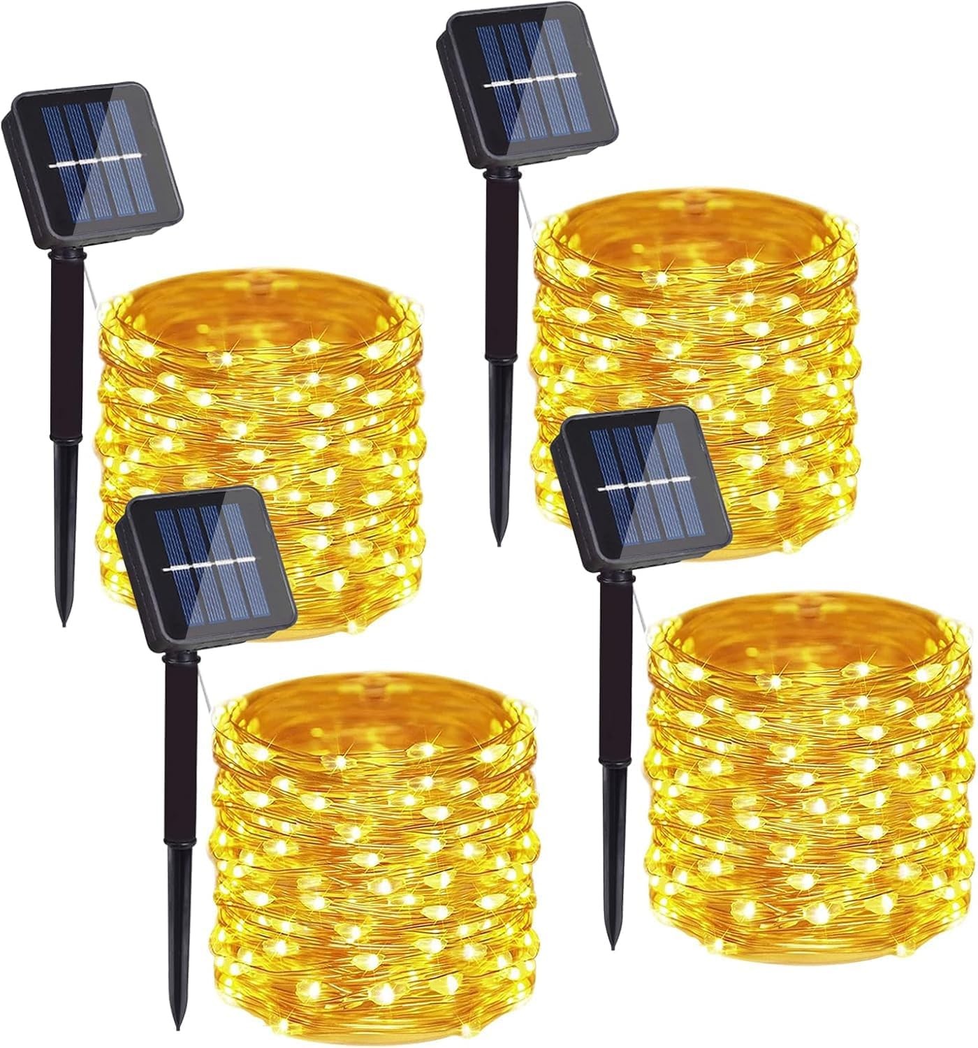 2 Pack Total 200 LED 66FT Solar Powered Copper Wire String Lights Outdoor