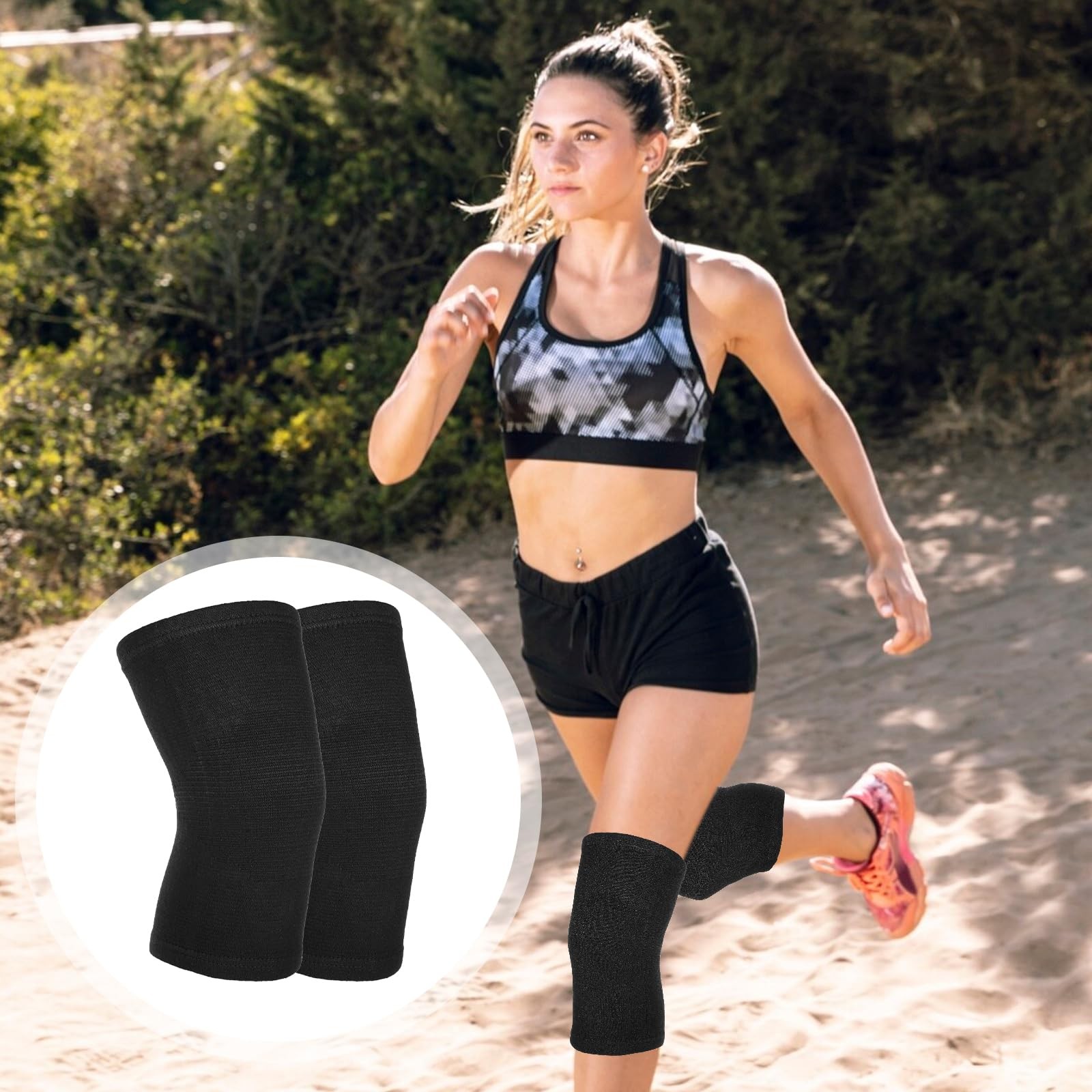 AOZUO Bamboo Knee Sleeve, Elastic Compression Brace Large, Black