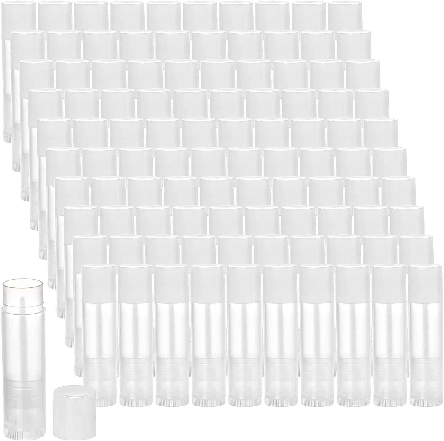 100 Pack 5.5Ml Clear Empty Lip Balm Tubes with White Caps