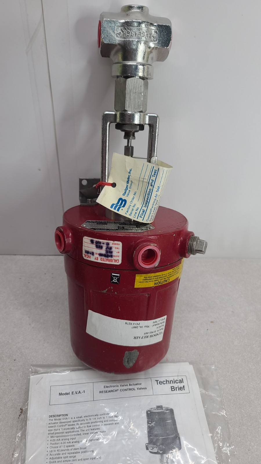 Badger Meter 1002gcn36svoealn36  EVA-1 Xba-0 Research Control Valve Actuator