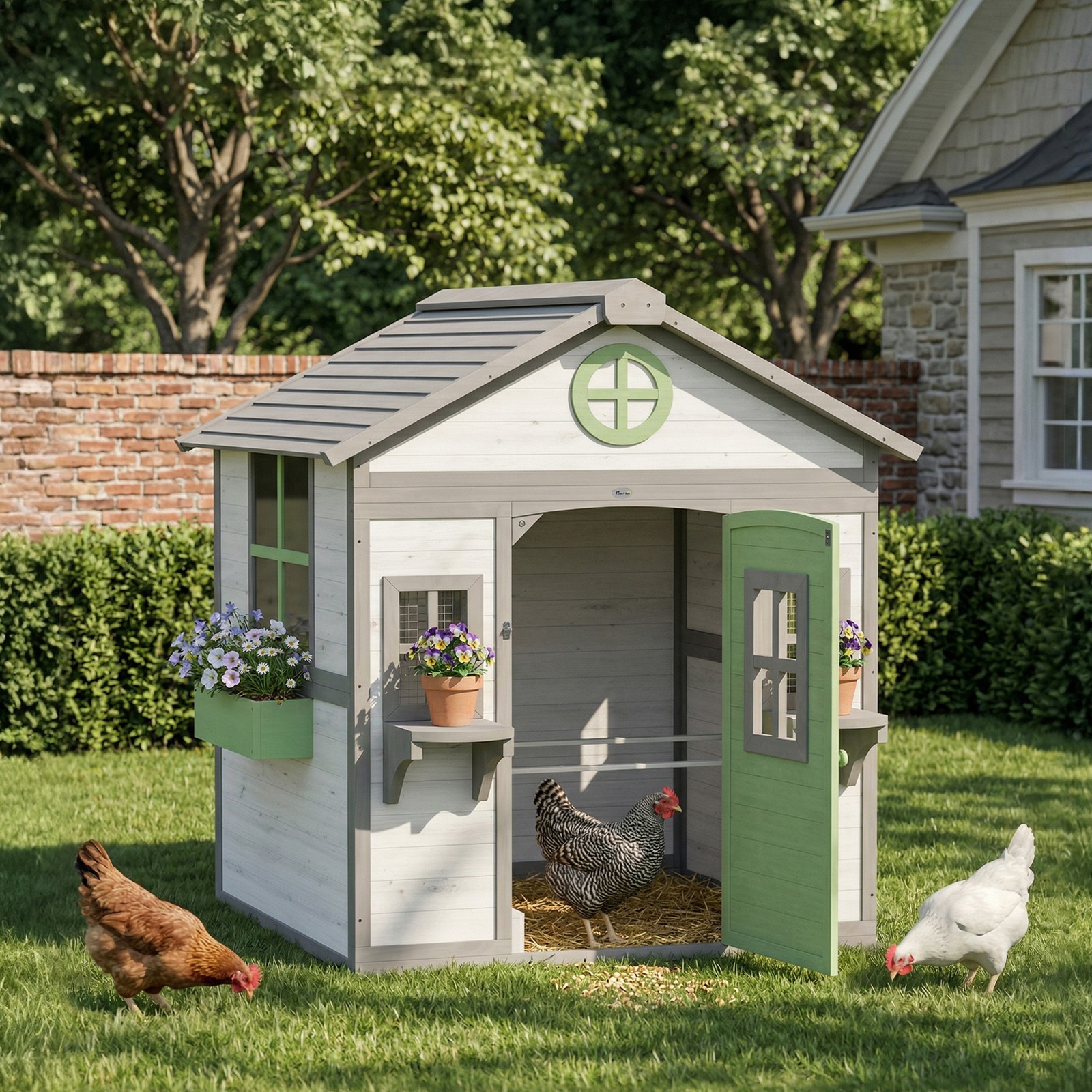Chicken Coop, Wooden Hen House Outdoor Playhouse for 2-4 Chickens