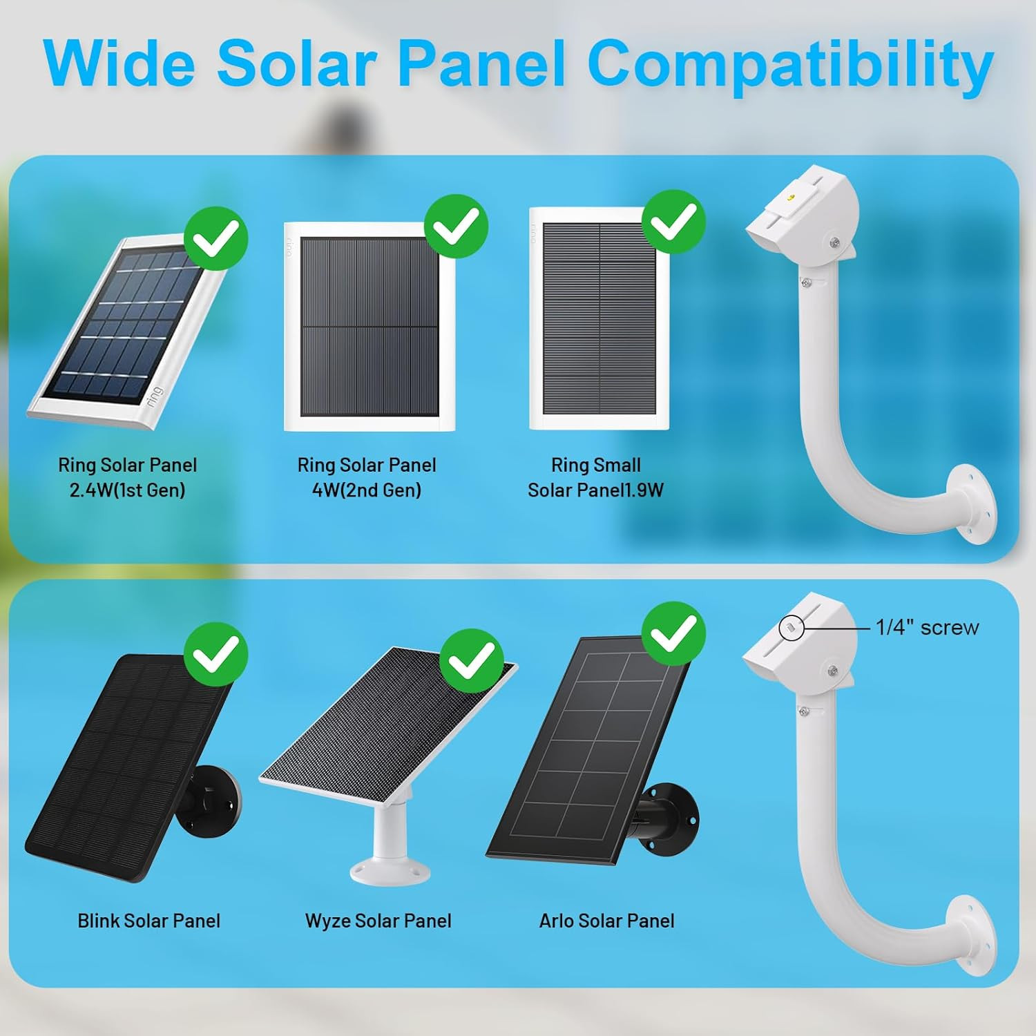Universal 2 Pack Solar Panel Wall Mount Bracket - 30Cm L-Shape Mount with Adjust