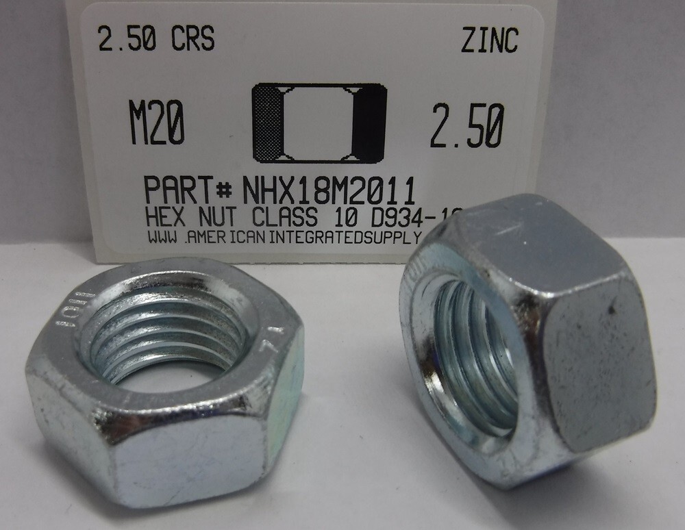M20-2.50 HEX NUTS CLASS 10 STEEL ZINC PLATED (5)