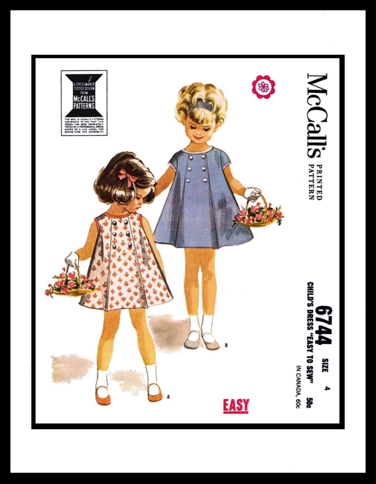 McCall's 6744 Sewing Pattern Easy to sew Back Buttoned DRESS Frock Toddler ~~4~~