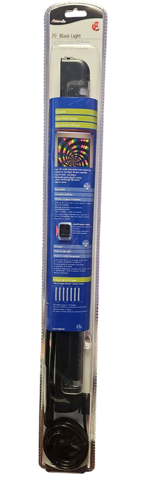 Amerelle 20" Instant On Linkable Fluorescent Black Light Westek Party Glow Art