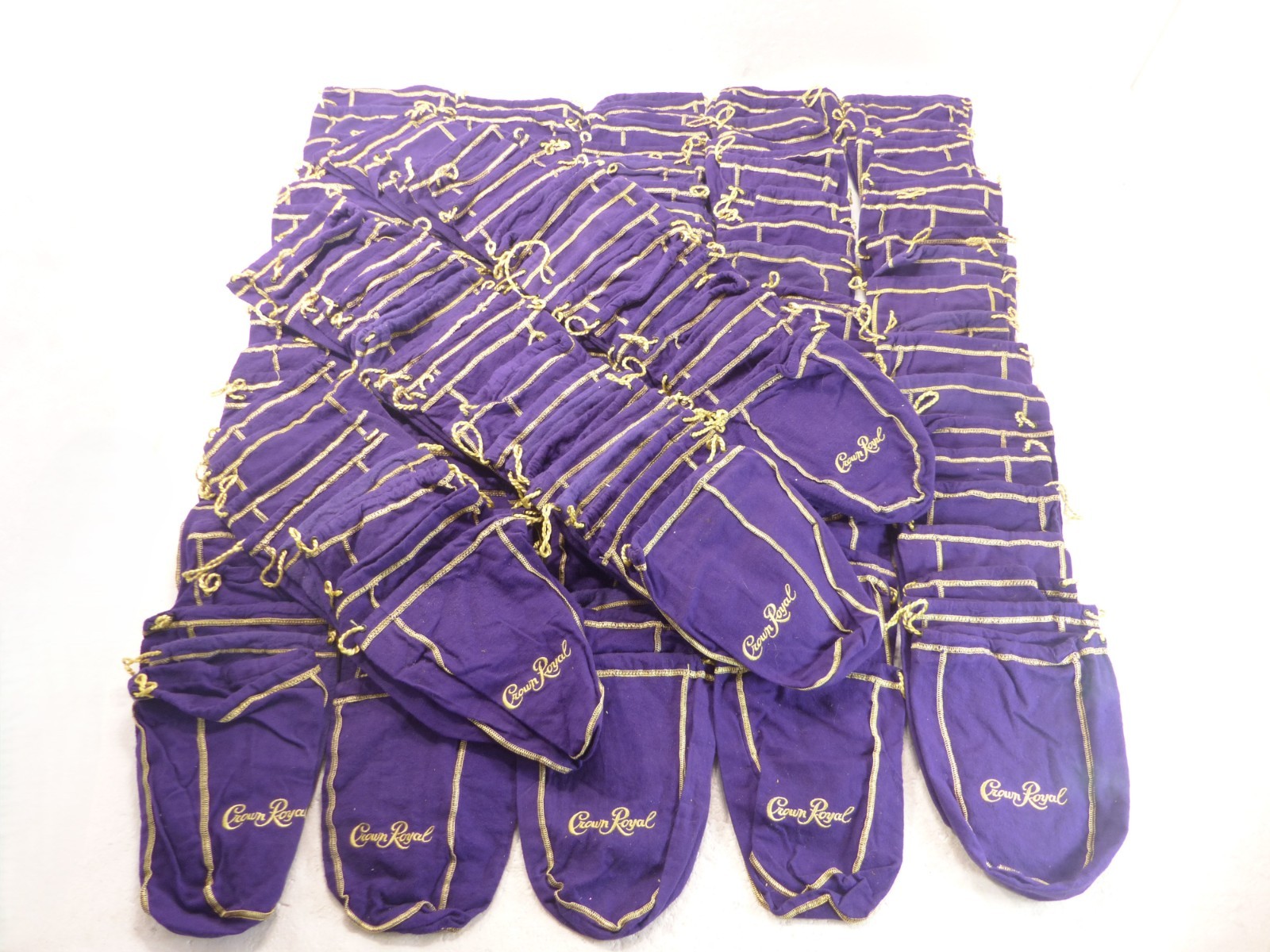 Lot of 149 Crown Royal Purple & Gold 8" 750ml Drawstring Decorative Cloth Bags