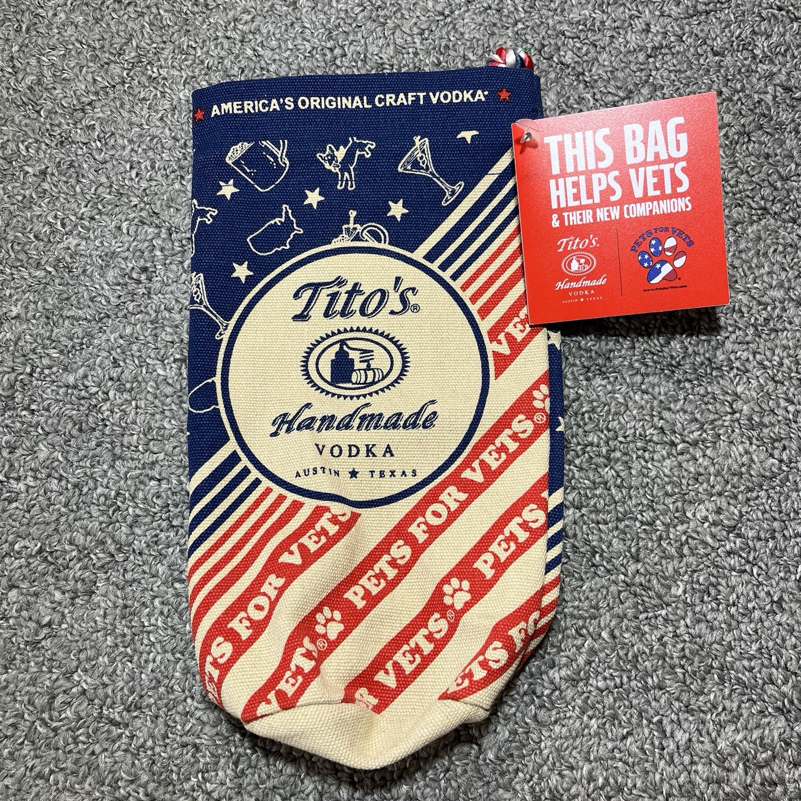 Tito's Handmade Vodka Red White & Blue Vodka For Dog People Drawstring Bag New