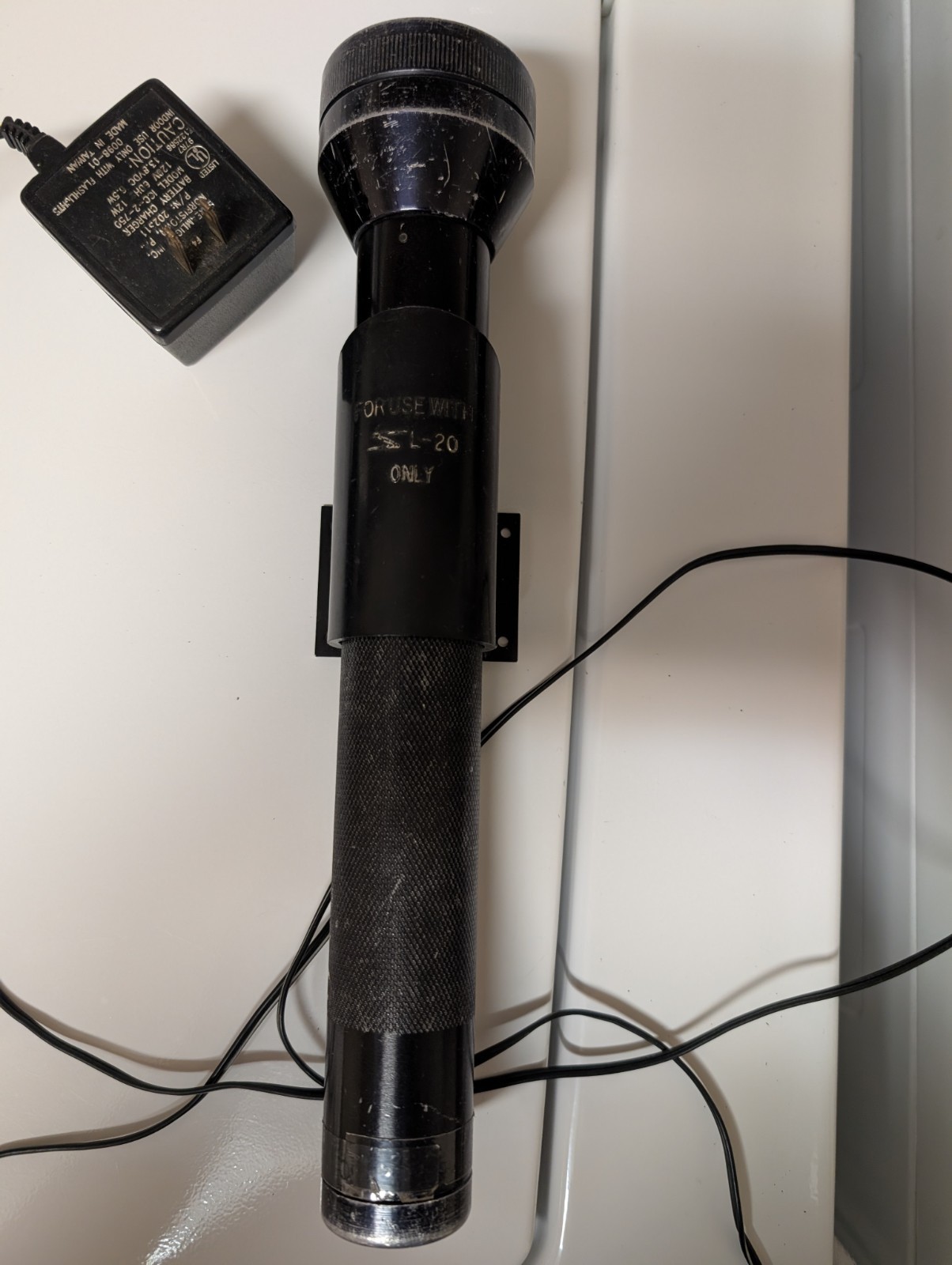 2 Black SL-20 Corded Plug-In Handheld Flashlights w/ Wall Adapters, 120V Plastic