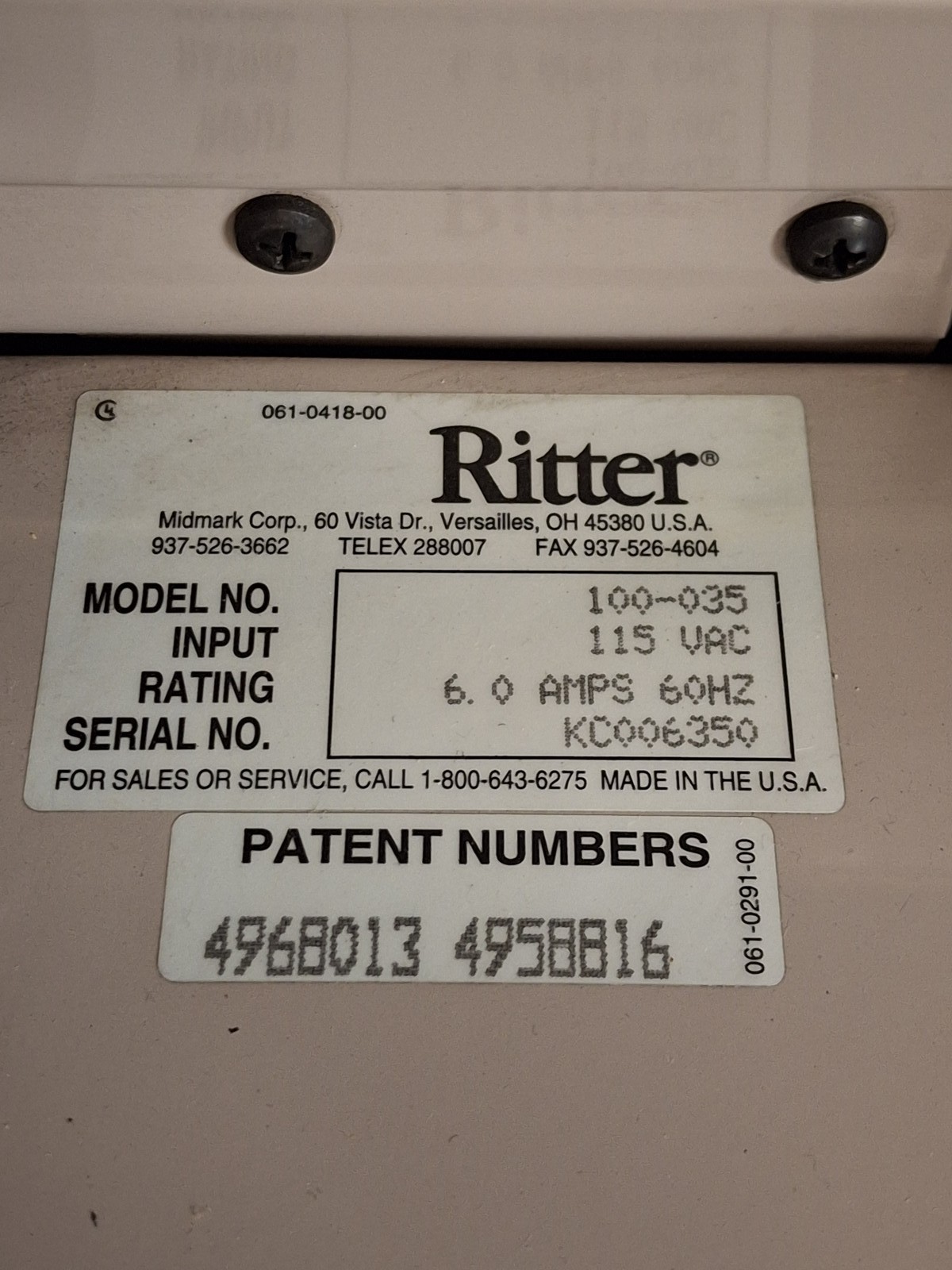 Ritter 100 Exam Table