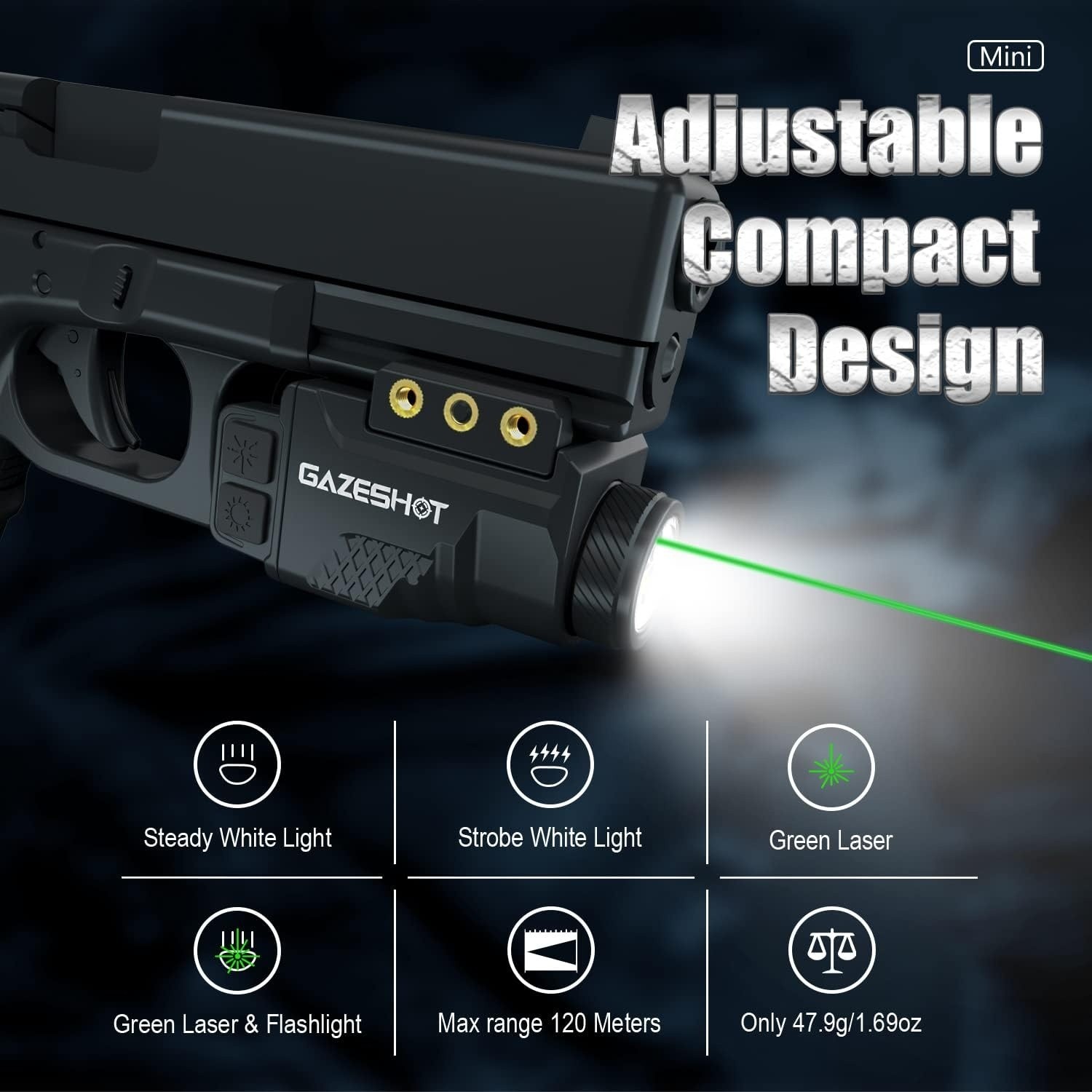 Mini 700 Lumen Pistol Light Laser Combo Weapon Light Tactical Flashlights, Black