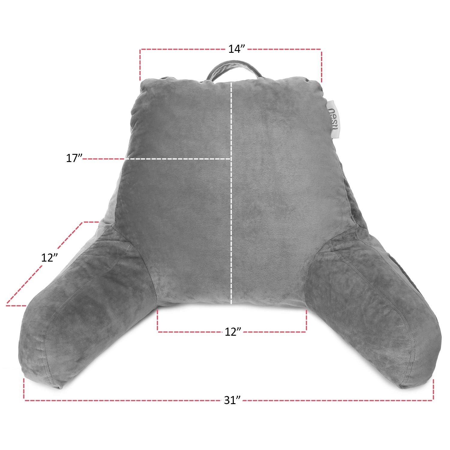 Sitting Up Pillow For Bed, Adjustable Arm Support, Grey