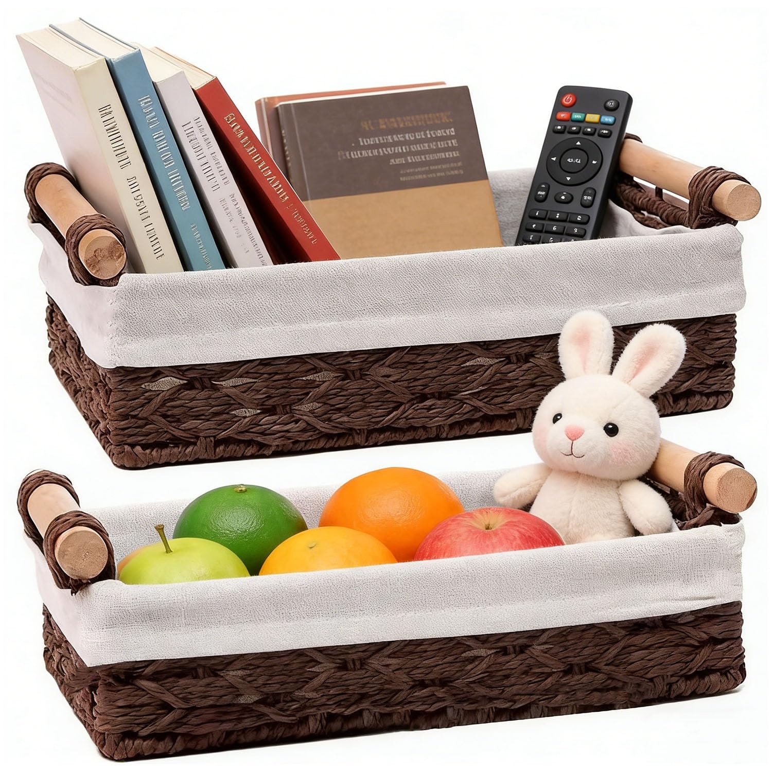 Storage Basket Wicker Baskets, Dark-Brown, Set of 2