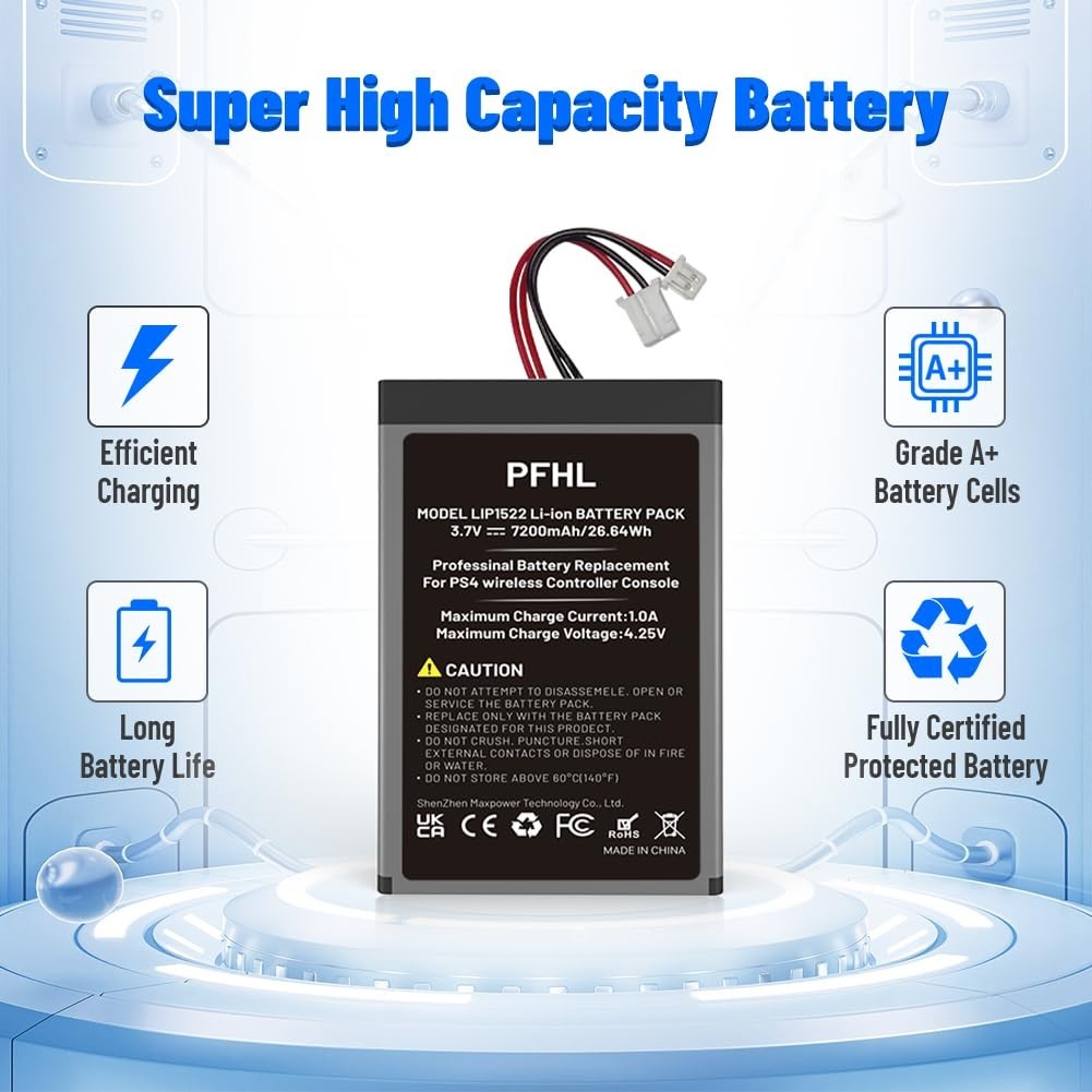 2 Pack High Capacity 7200mAh PS4 Controller Battery Upgrade + Repair Tool Kit