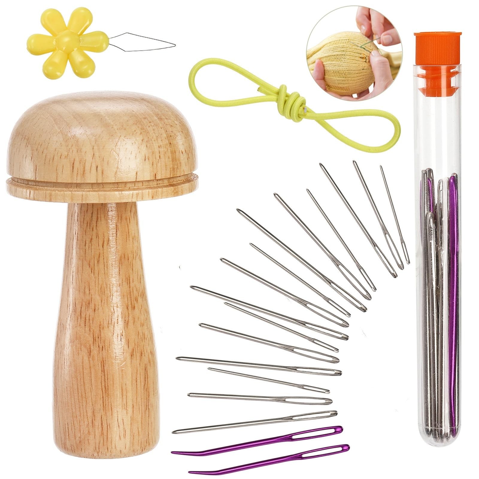 ZOOFOX Darning Mushroom for Socks, Sock Kit with Large Eye Sewing...