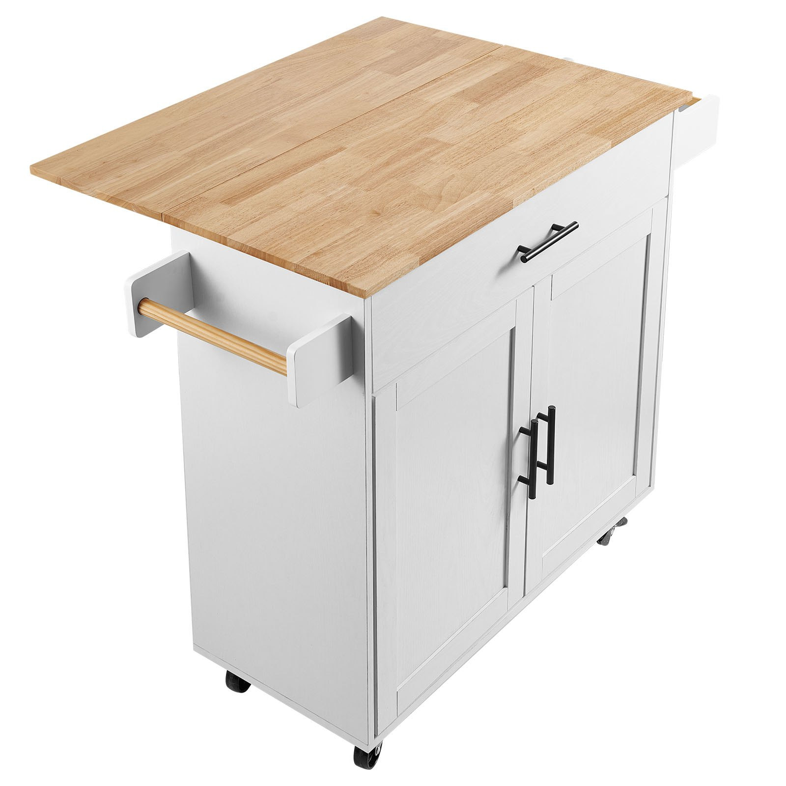 Kitchen Island Cart with Solid Wood Top, Mobile Carts with Storage Cabinet, Roll