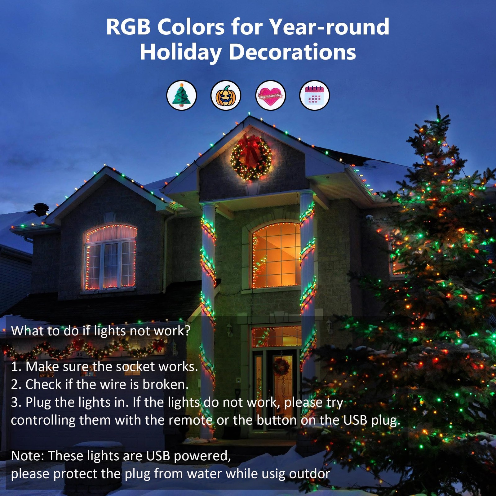 RGB Christmas Lights, 33FT 100 LED Color Changing String Lights with Remote, Dim