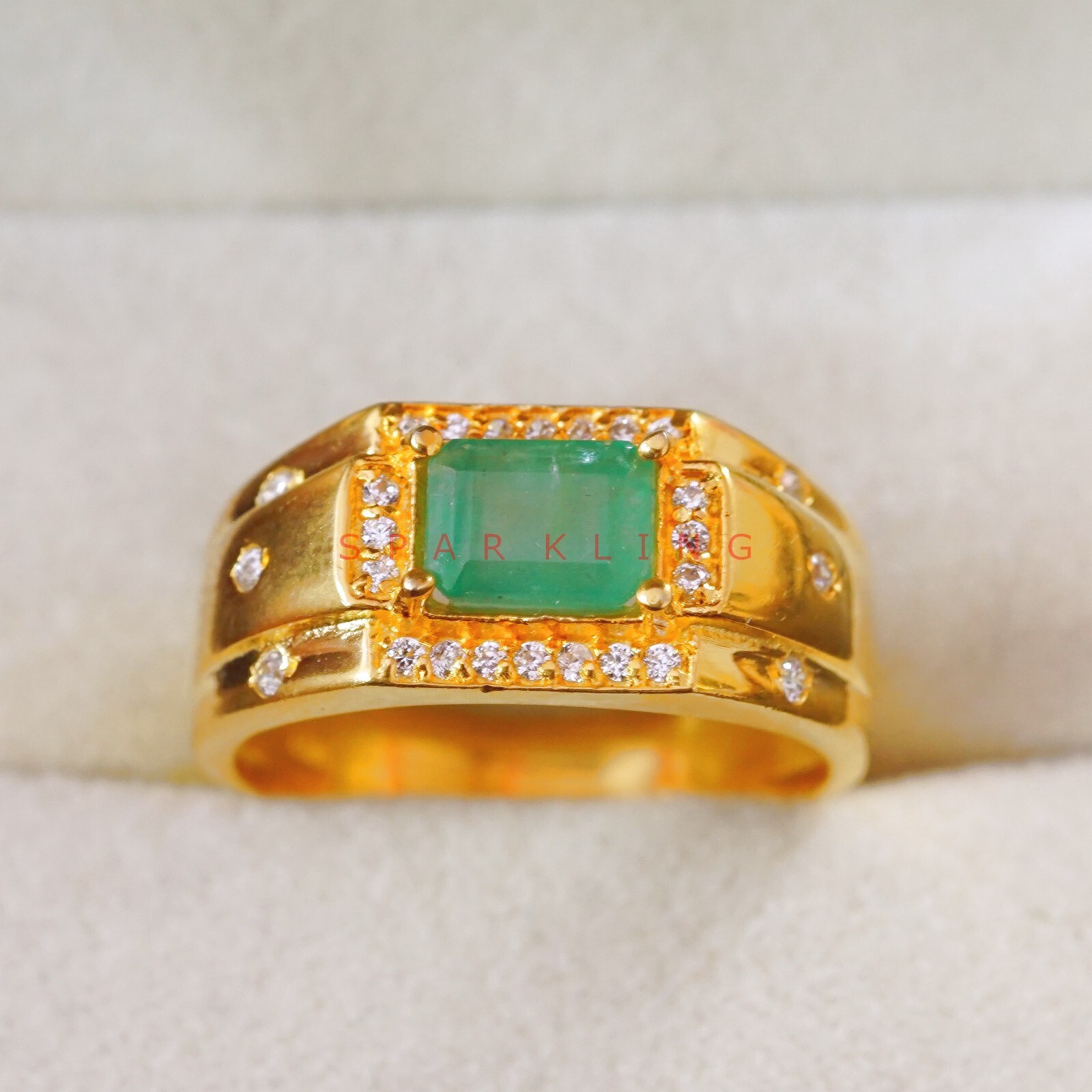 Emerald Octagon Cut With 14K Solid Gold Ring For Men's #E508