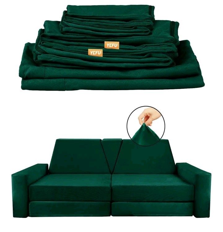 Replacement Cover For 15-pc Modular Kids Play Couch, Washable Premium Velvet, Gr