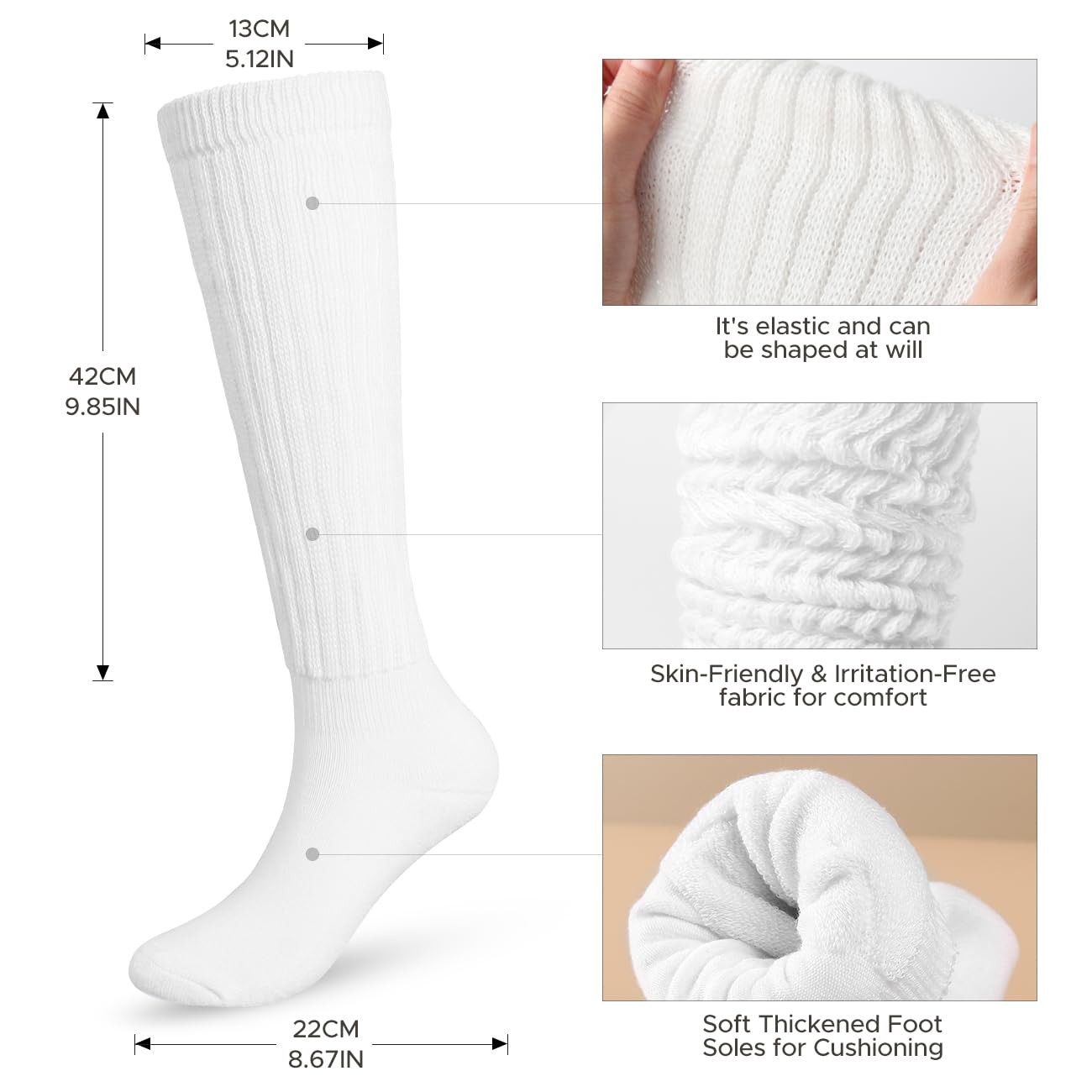 diputox Slouchy Socks Women Slouch Scrunch Knee High Boot Medium, White02
