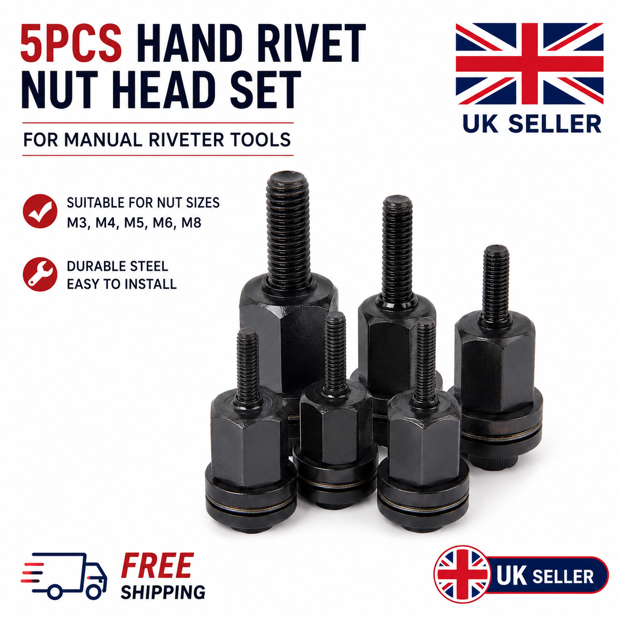 5PCS Hand Rivet Nut Head Nuts Simple Installation Manual Riveter Rivnut Tool UK