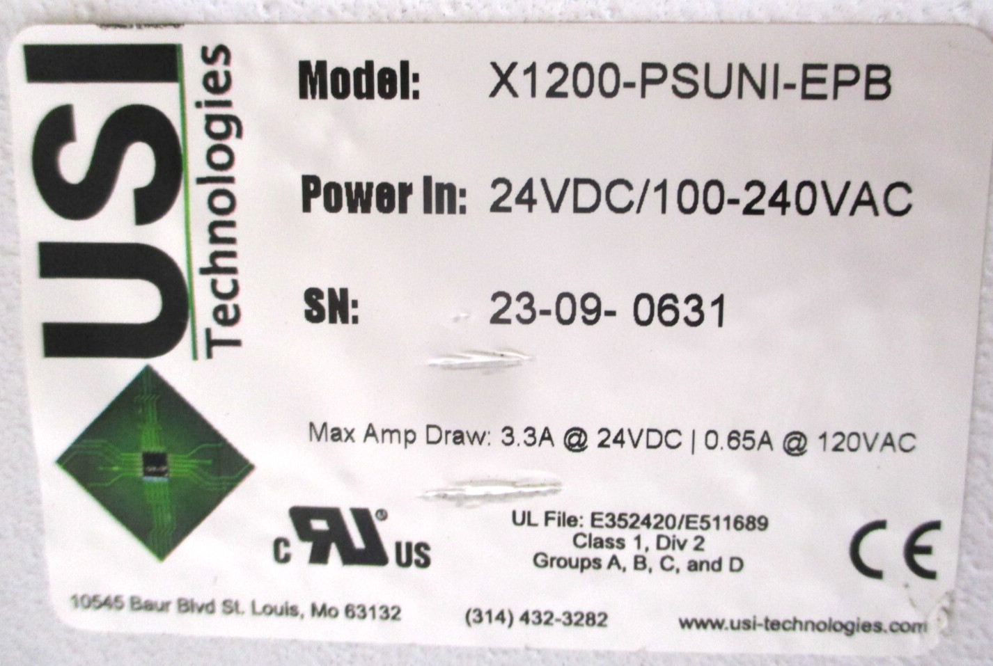 USI TECHNOLOGIES , X1200-PSUNI-EPB , SMART STEP ELECTRIC ACTUATOR , SURPLUS