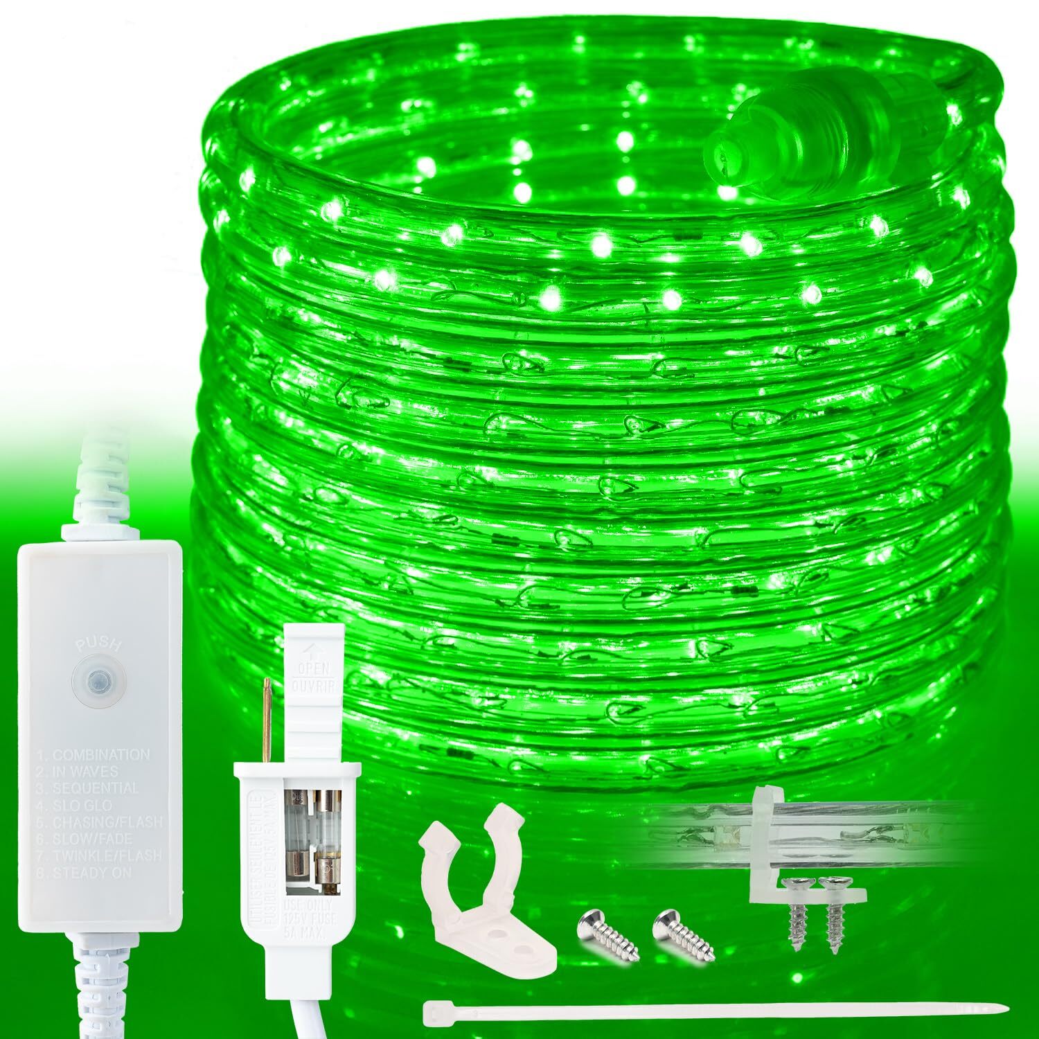 Green LED Outdoor Waterproof Rope Light 10' 25' 50' 100' 150' 300' ft 8-Mode