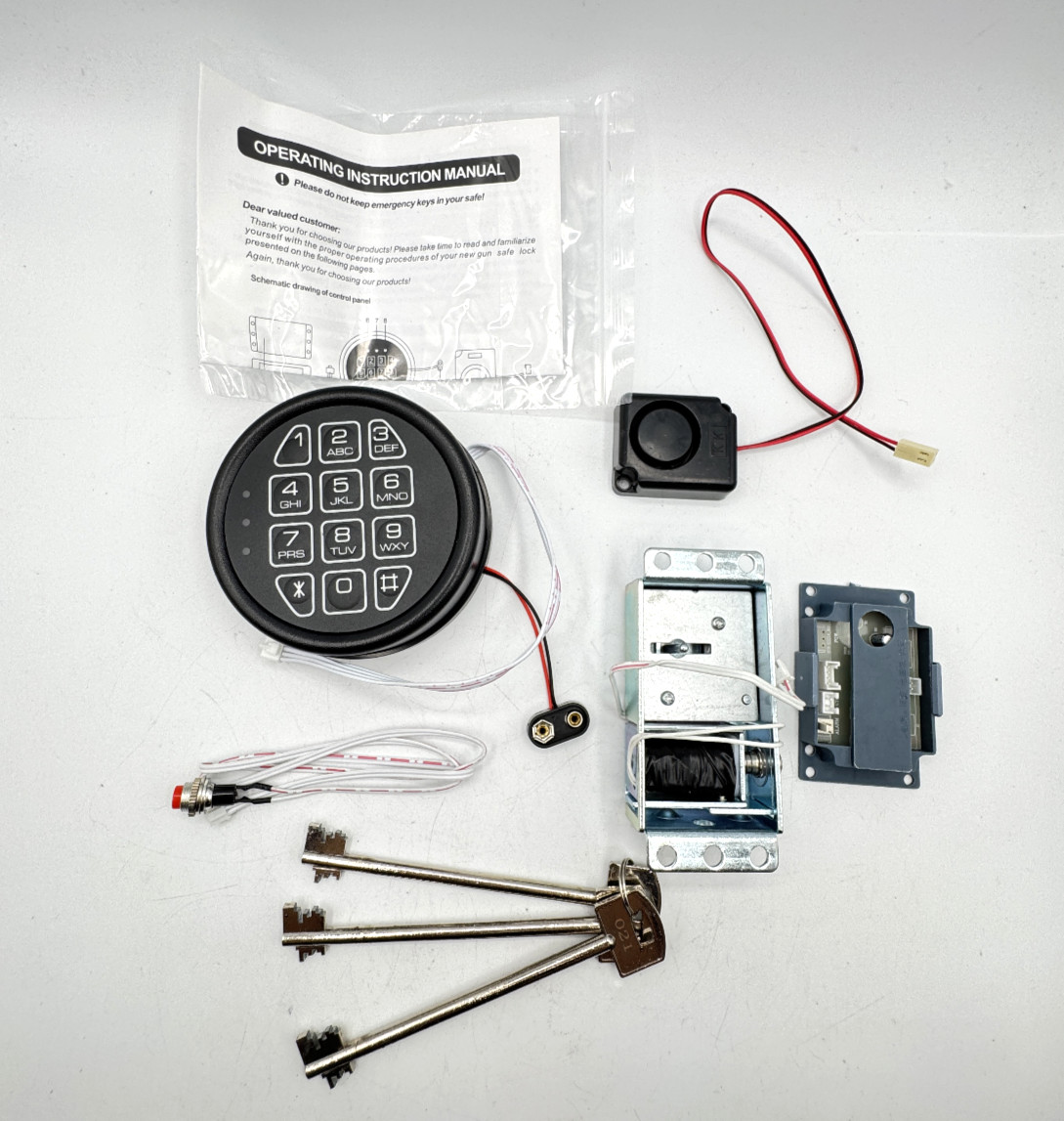 Gun Electronic Safe Lock ‎Kit Keypad W/ Solenoid, Override Keys, Reset Cable