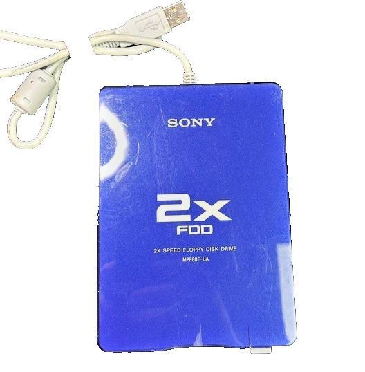 Sony MPF88E-UA 2X External USB 3.5" Floppy Disk Drive Blue Tested Powers On