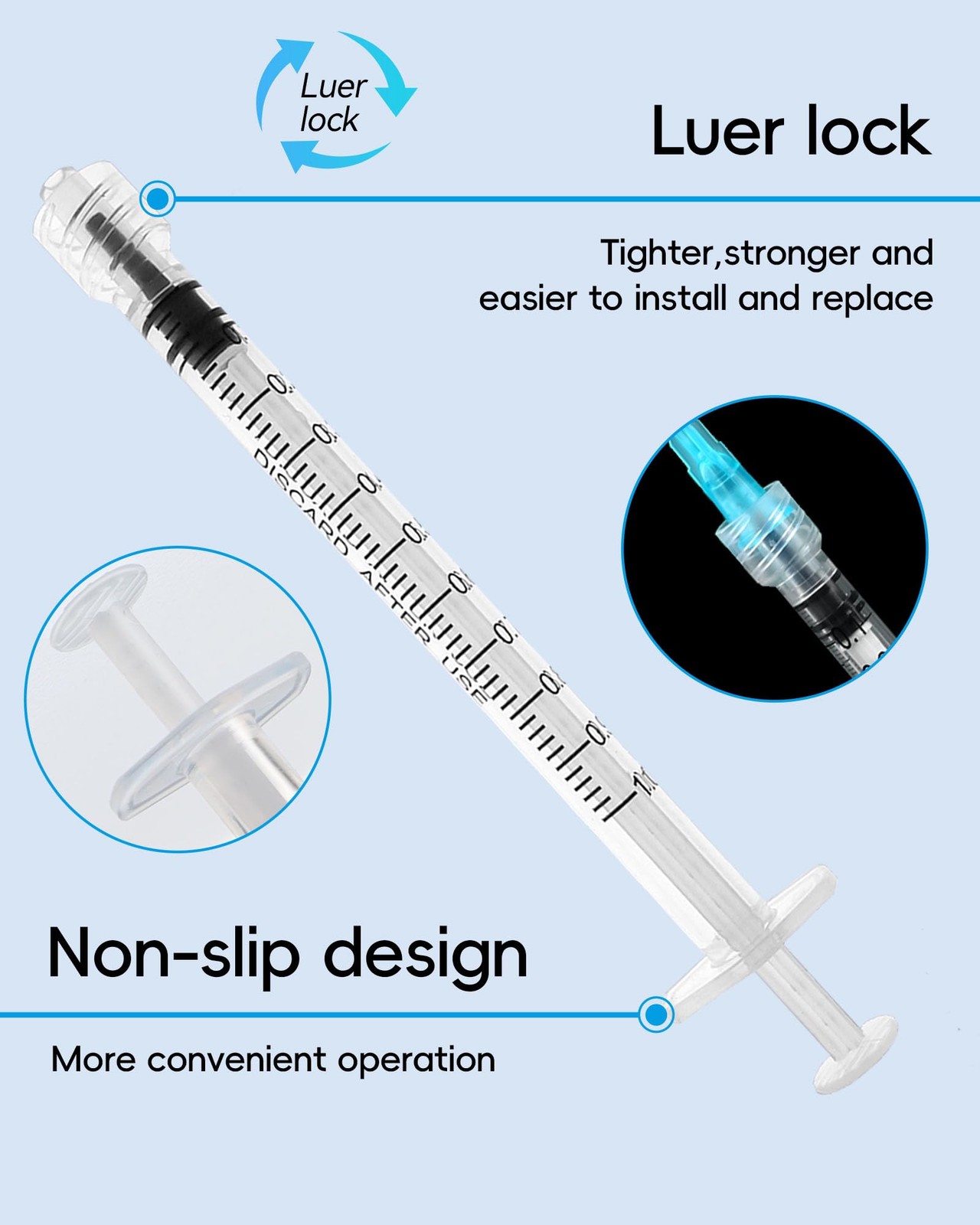 1ml Luer Lock Syringe without Needle - 1cc Plastic Syringes, 1ML, transparent