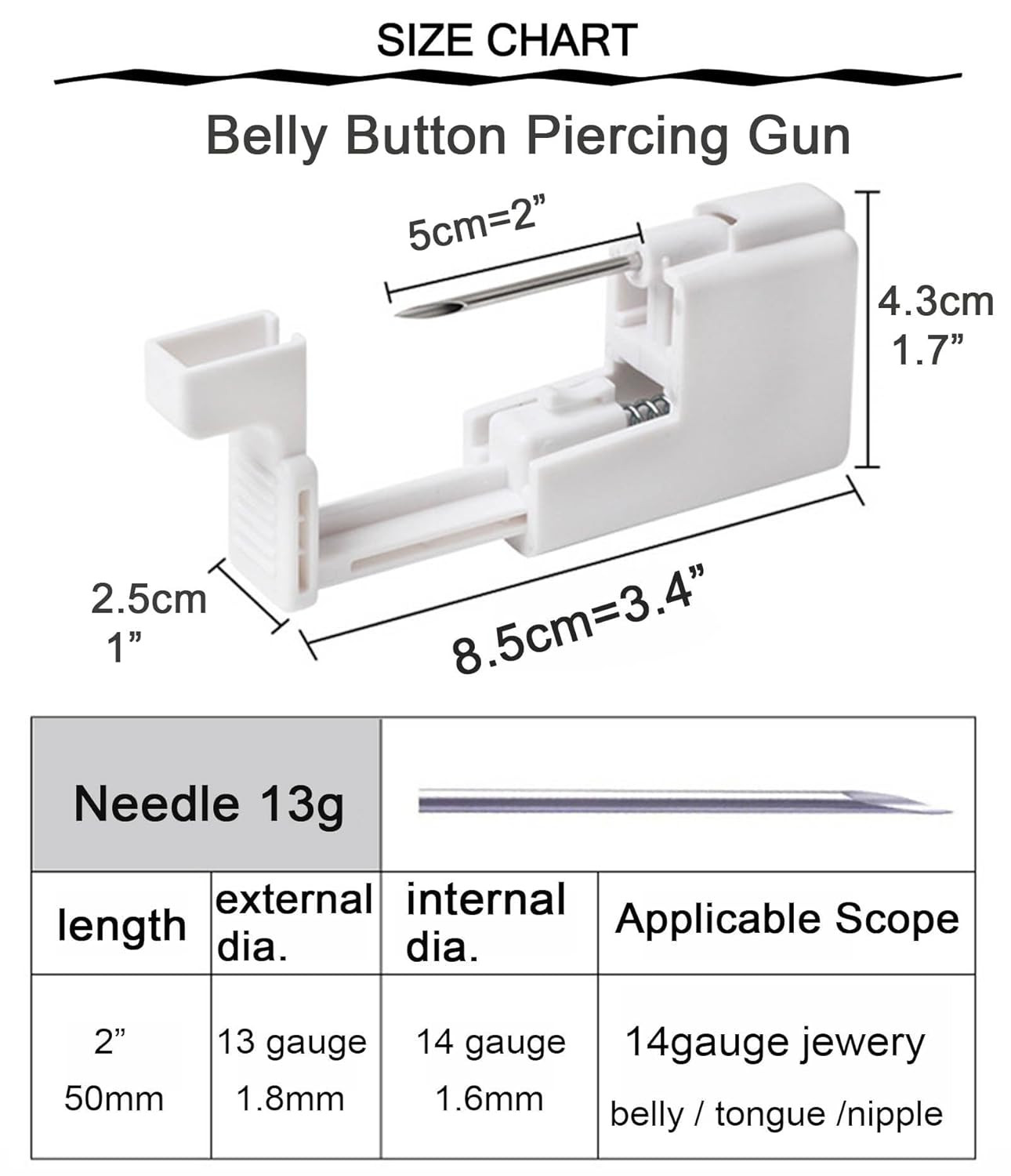 Belly Button Piercing Gun Kit - Silver Navel Piercing Gun