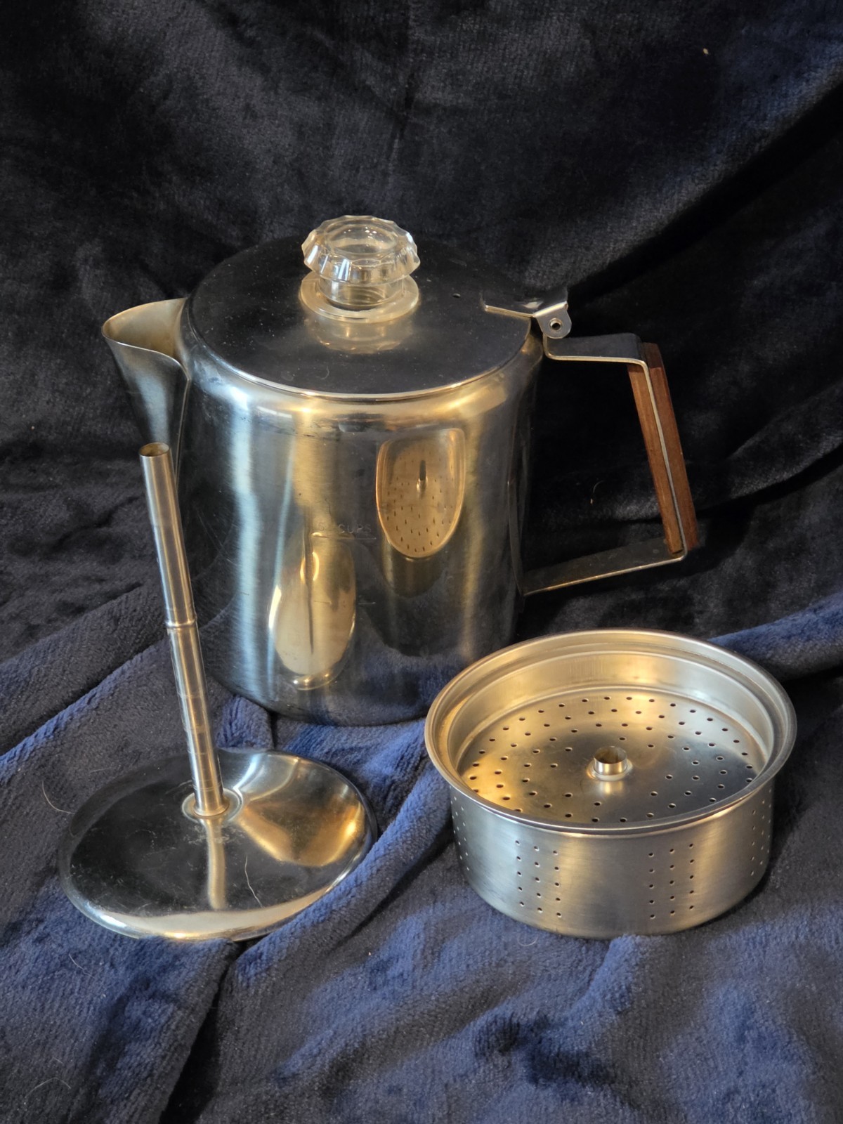 18/8 Stainless Steel Percolator 6 Cup (4 actual)Coffee Percolator w/Wood Handle