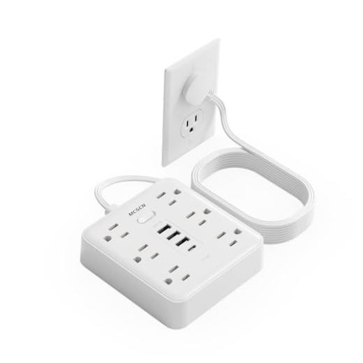 Surge Protector Power Strip, 6 Outlets, 4 USB, 15FT Flat Plug, 15 Foot Cable