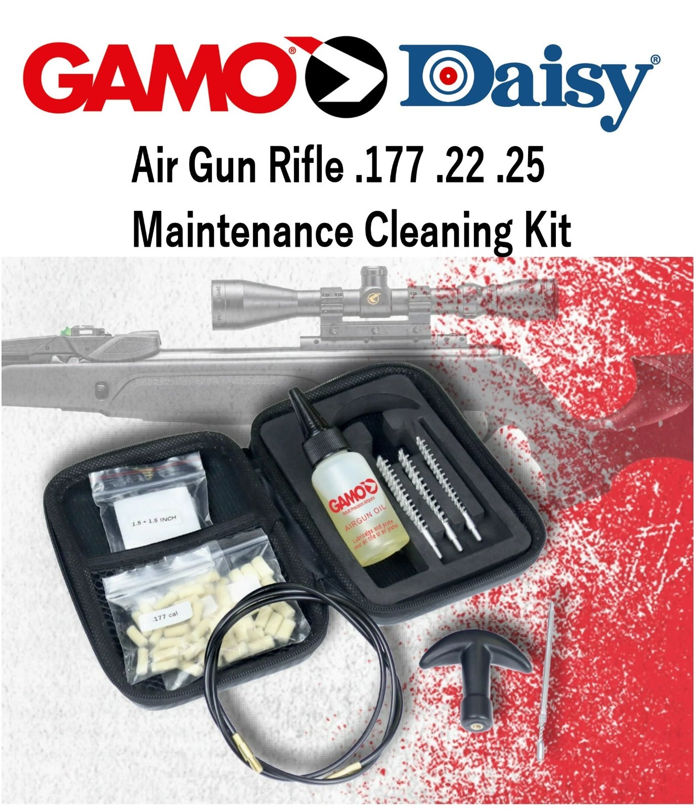Gamo Universal Airgun Air Rifle Pistol Maintenance Cleaning Kit .177 .22 .25 Cal