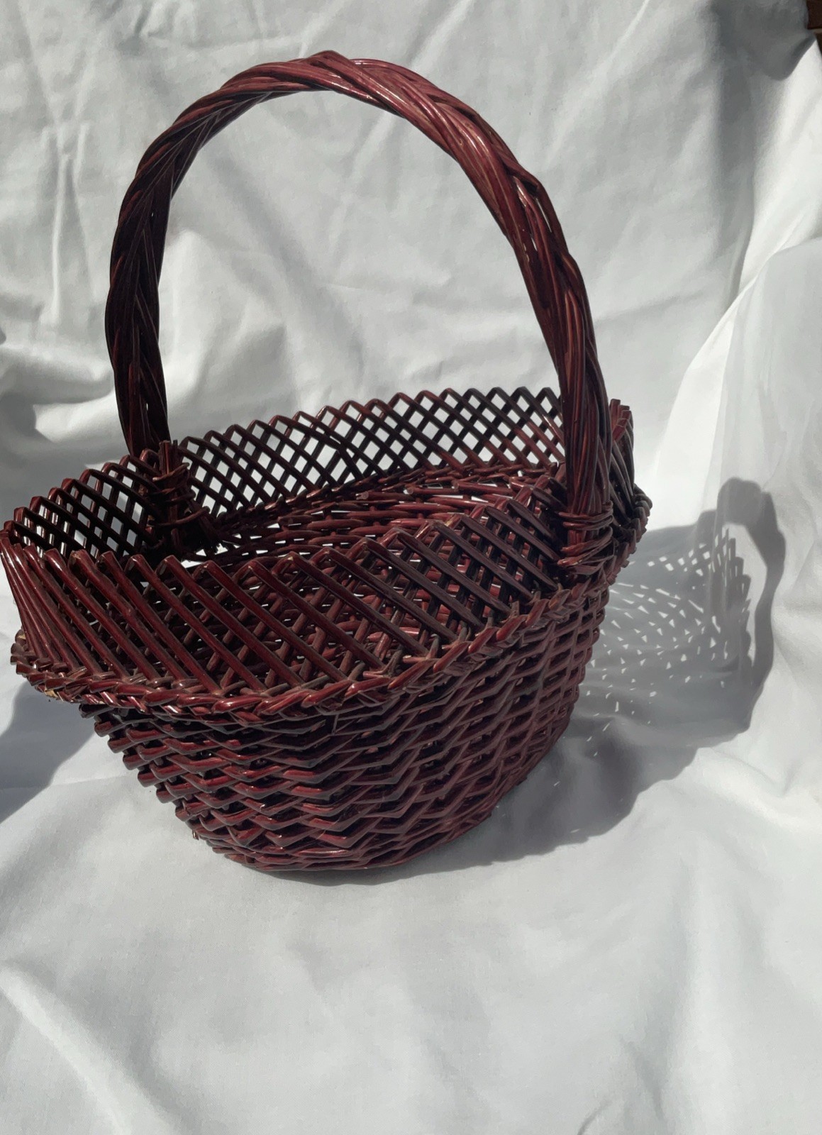 Decorative Basket Red Maroon Handle 12” Tall Unique