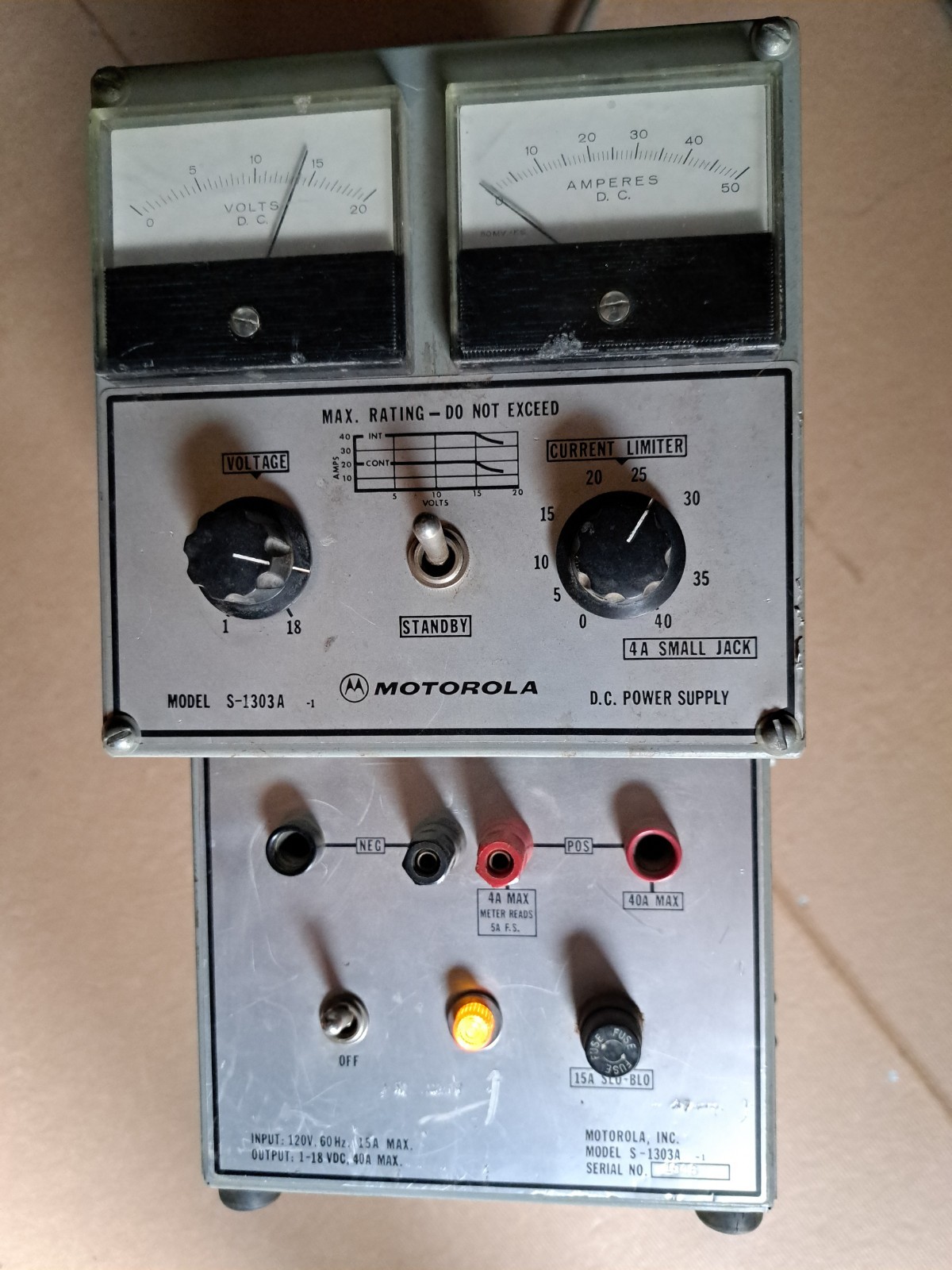 Vintage Motorola Model S-1303A D.C. Power Supply Powers On See Photos
