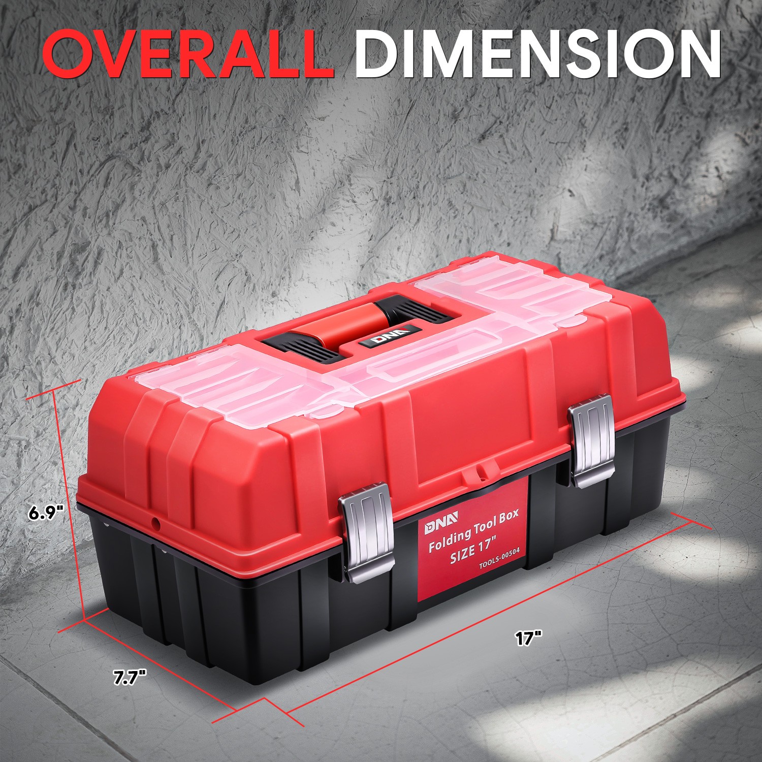 17" 3-Tier Tray Multi-Function Foldable Tool Box Workshop Garage Organize Red
