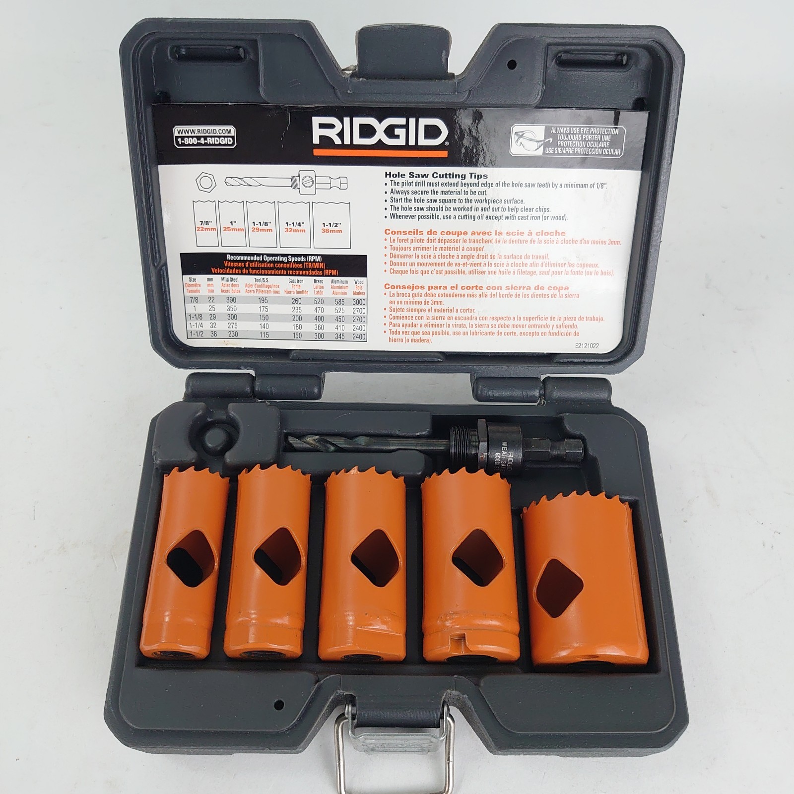 RIDGID 7039 USA 6 Piece Bi-Metal Hole Saw Set Cobalt Industrial Grade Steel