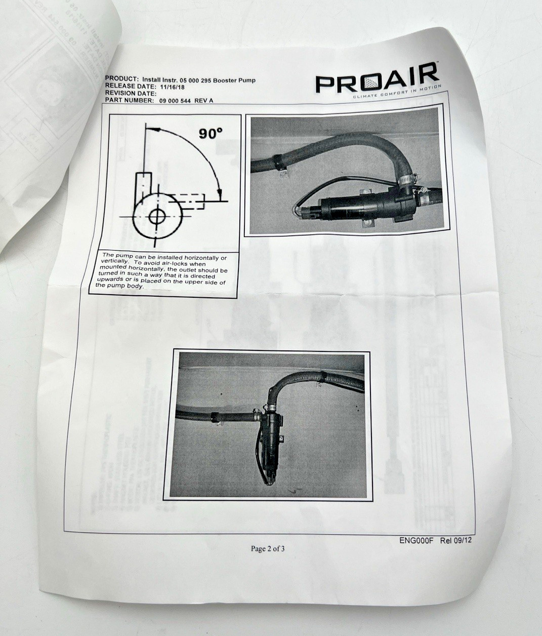PROAIR 05-000-295 12V BOOSTER PUMP KIT WITH WIRE HARNESS, BRACKET, INSTRUCTIONS