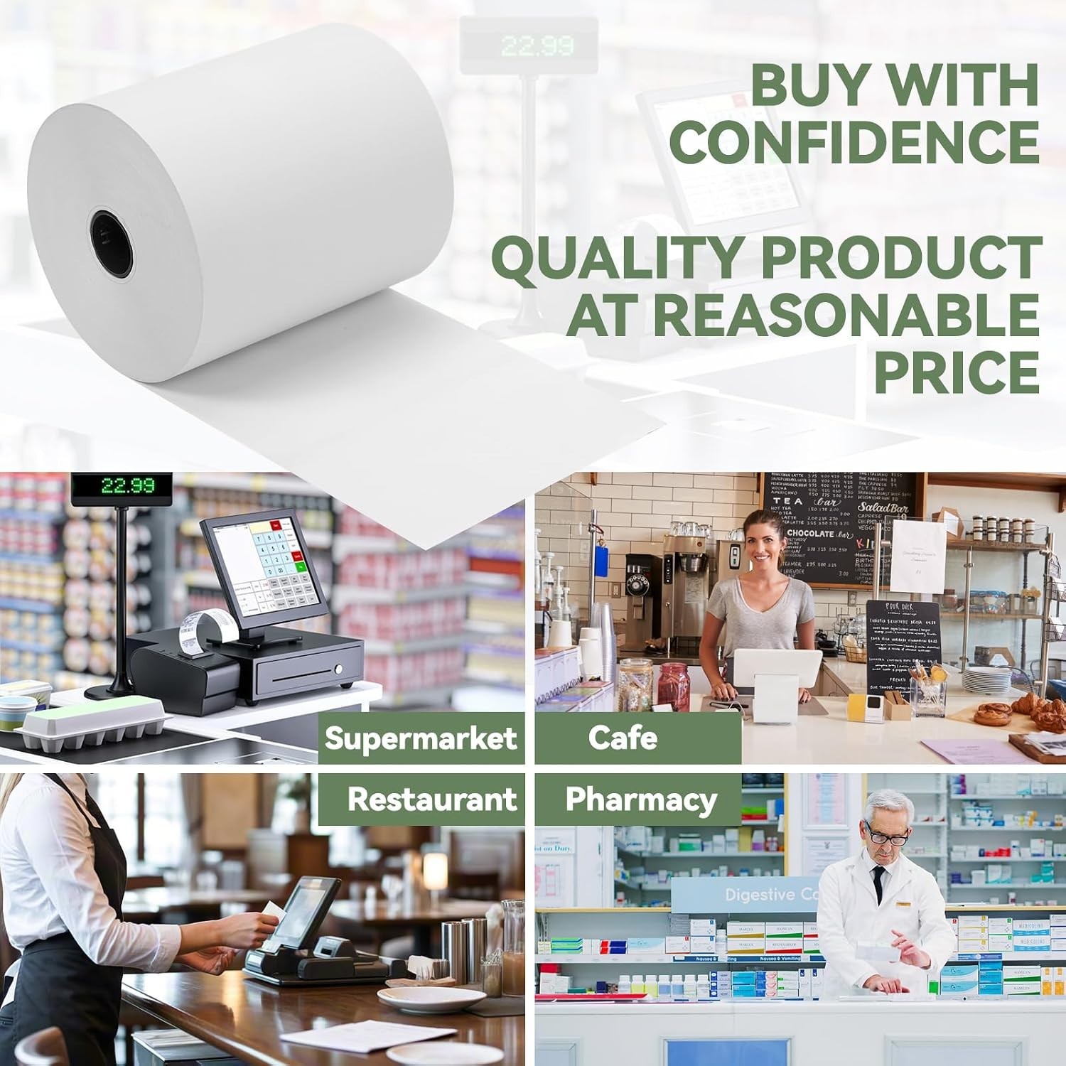 Smooth Finish Thermal Receipt Paper 3 1/8" x 230' - 32 Rolls for Easy Reload