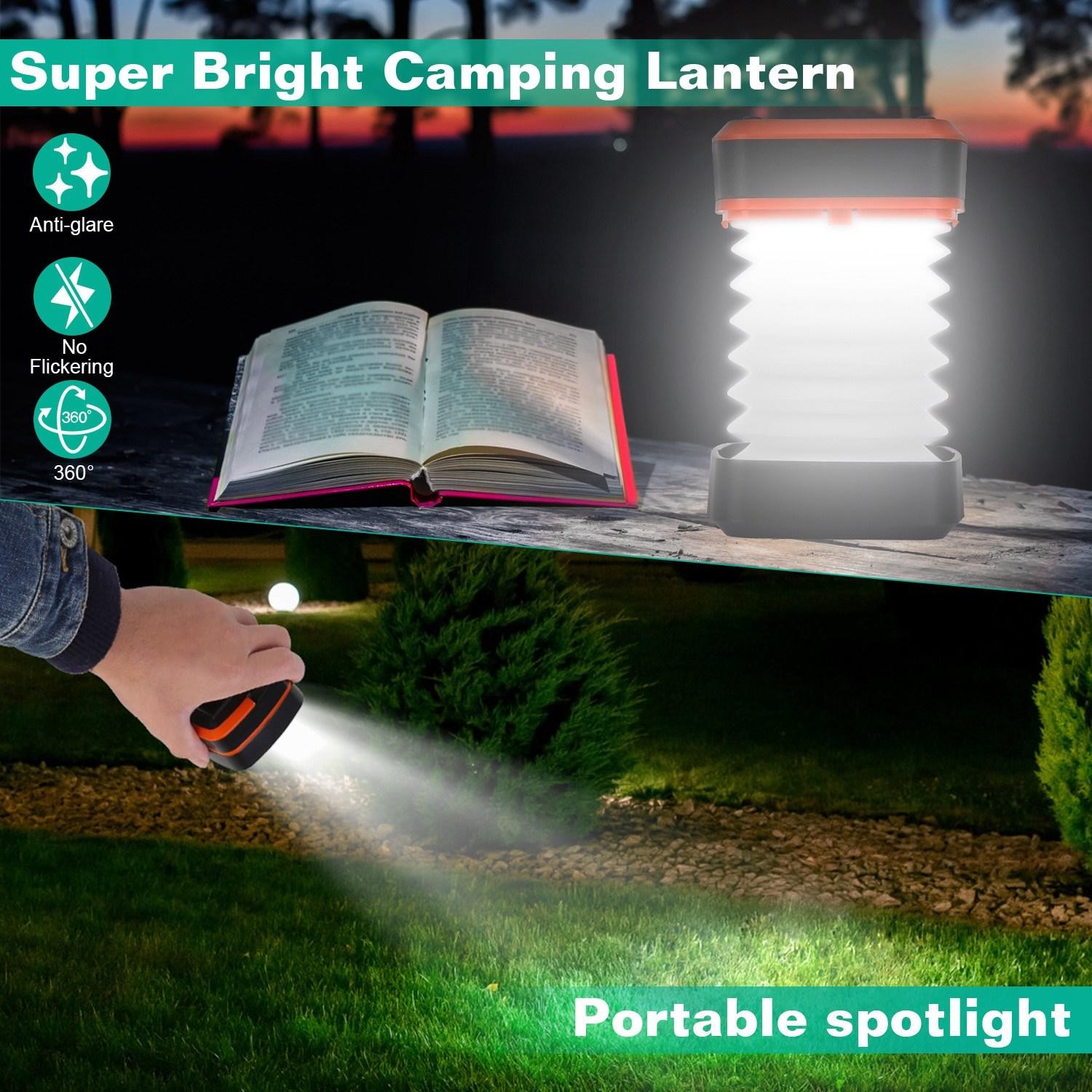 Solar Camping Lantern LED Collapsible Tent Lamp USB Rechargeable Emergency Light